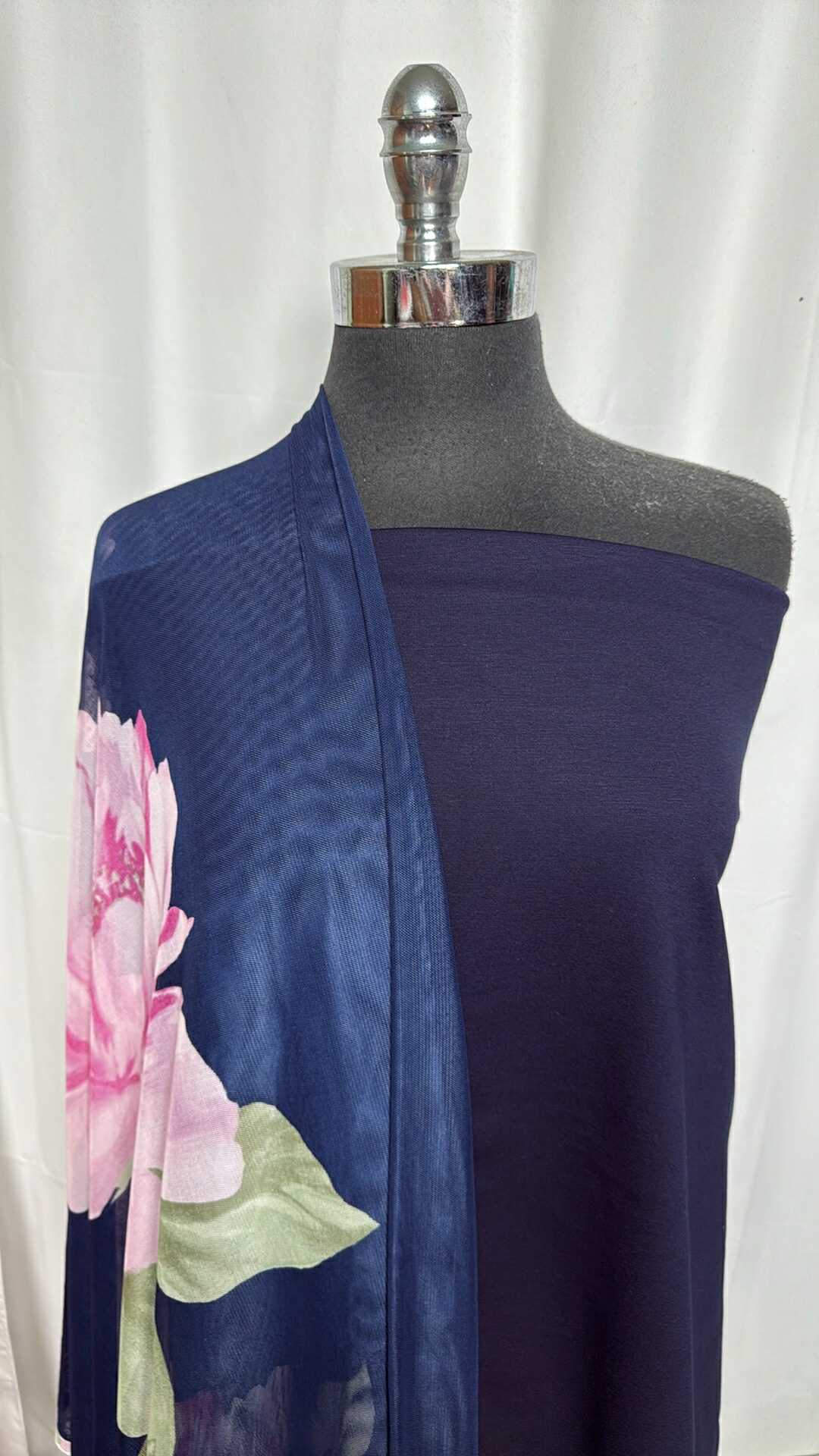 NAVY/FLORAL MESH BUNDLE : 2YD Navy Nylon Ponte & 2YD Floral Stretch Mesh : A29248