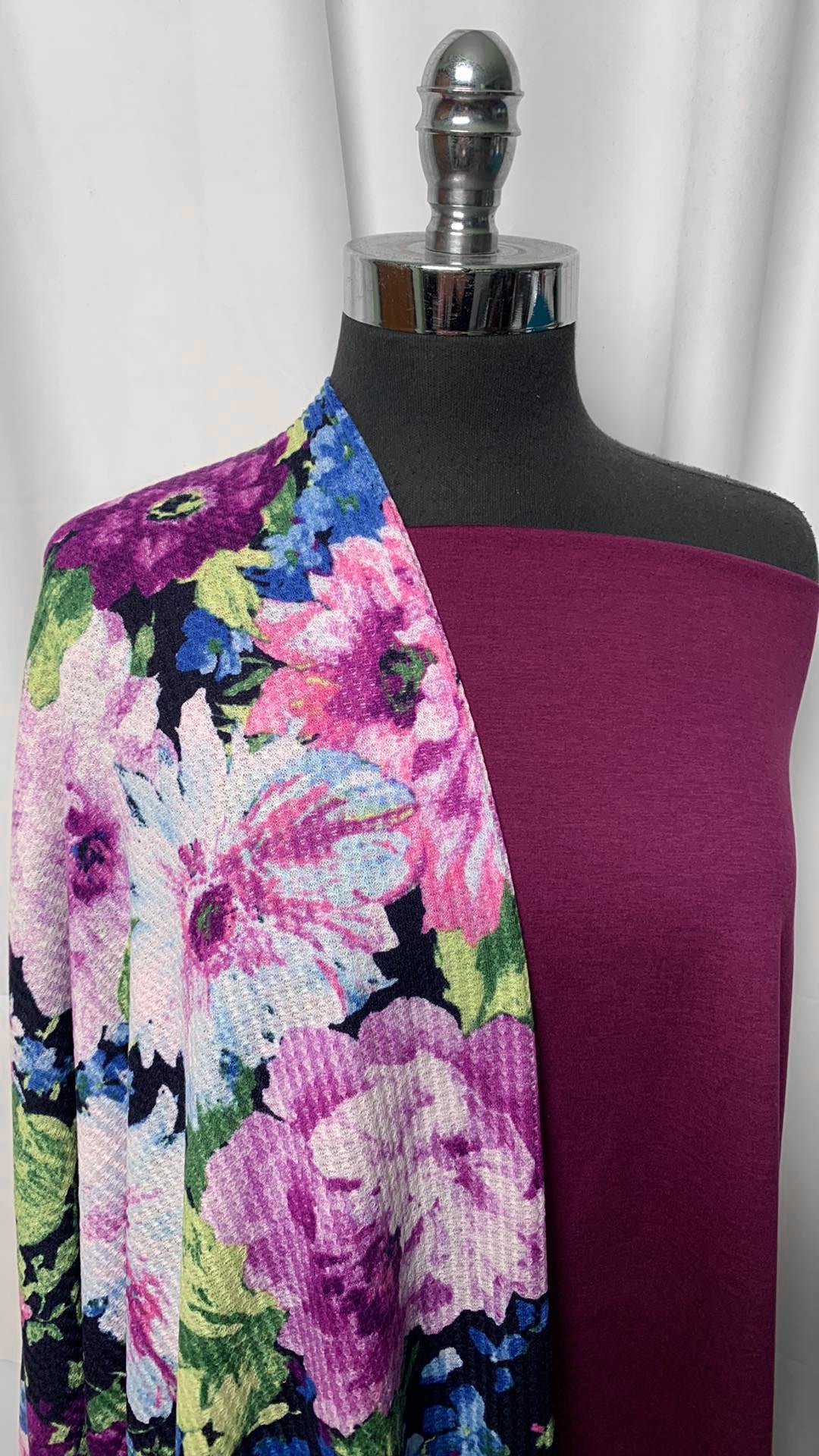 EGGPLANT/FLORAL BUNDLE : 2YD Eggplant Peached PF & 2YD Floral Waffle : A2208