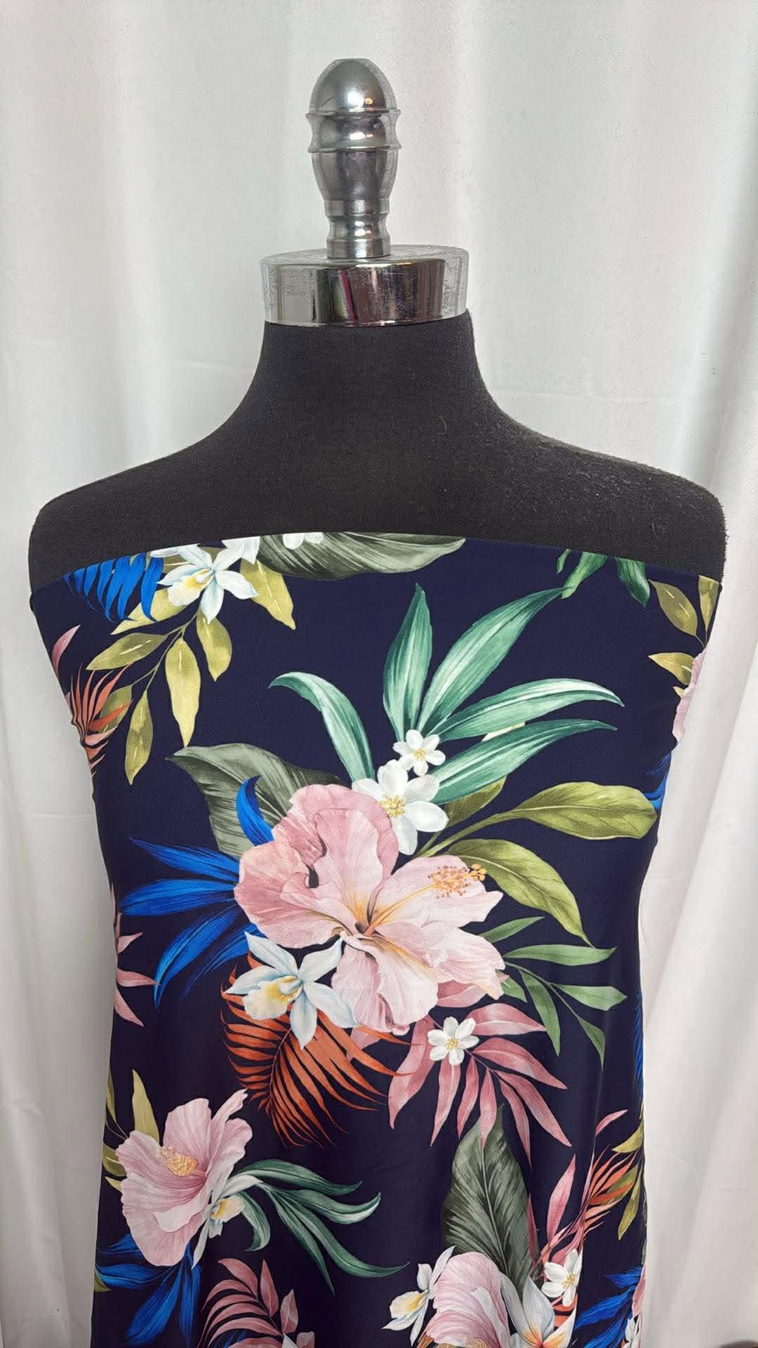 Floral on Navy - Designer Nylon/Spandex Swim - 1 Yard Cut