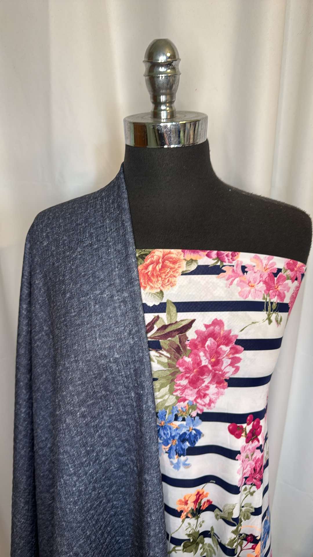 DENIM QUILTED/FLORAL STRIPE BUNDLE : 2YD "Denim" Quilted & 2YD Floral Stripe Venezia : A26751