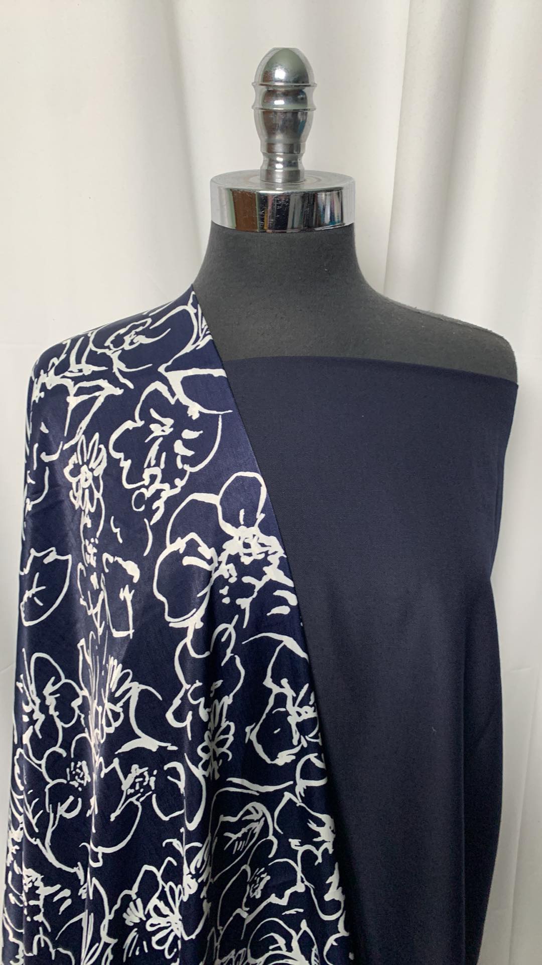 NAVY SATIN BUNDLE : 2YD Navy Poly Twill (NO Stretch) & 2YD Navy Floral Poly Satin Woven : A2220