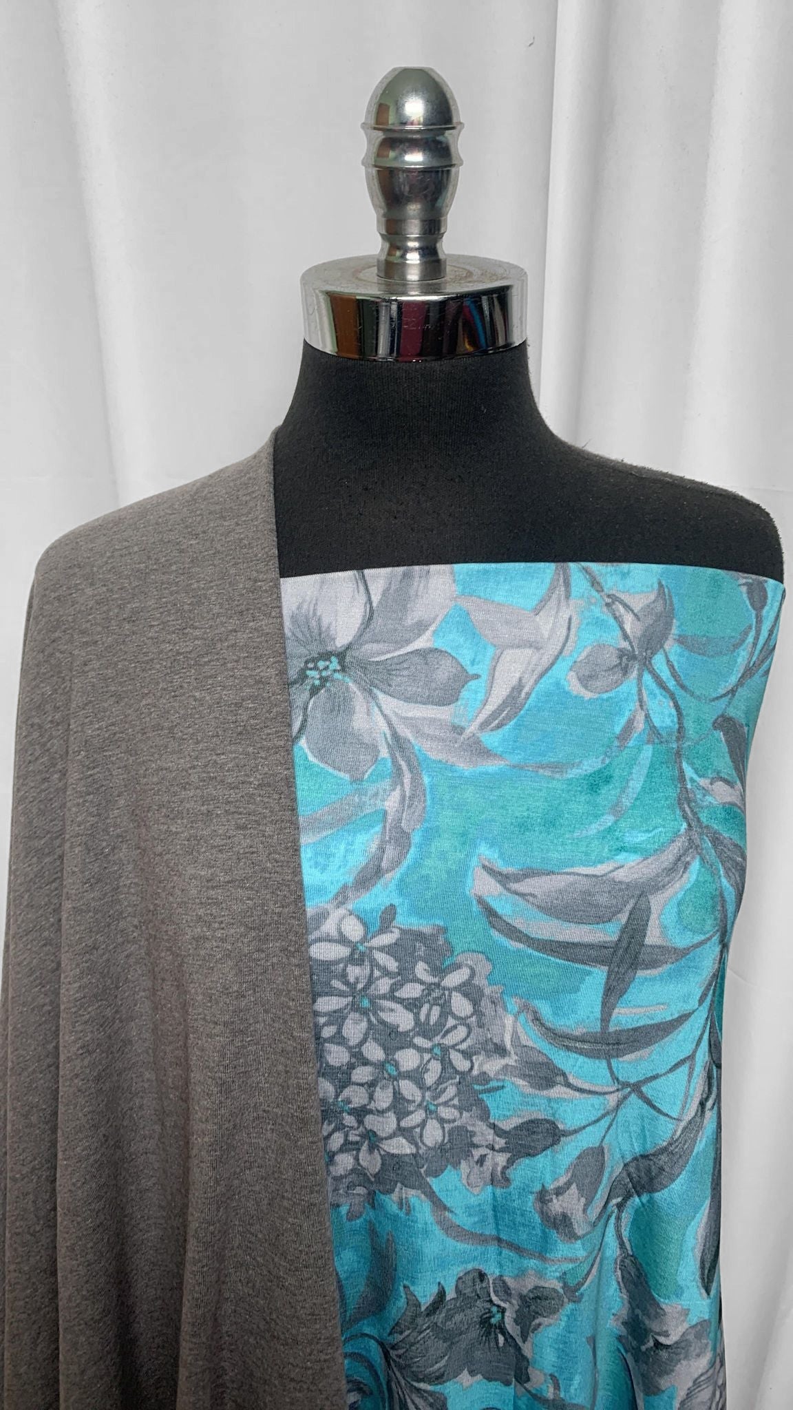 GREY/AQUA FLORAL BUNDLE : 2YD Grey/Aqua Floral Modal & 2YD Grey C/P/S : A25519