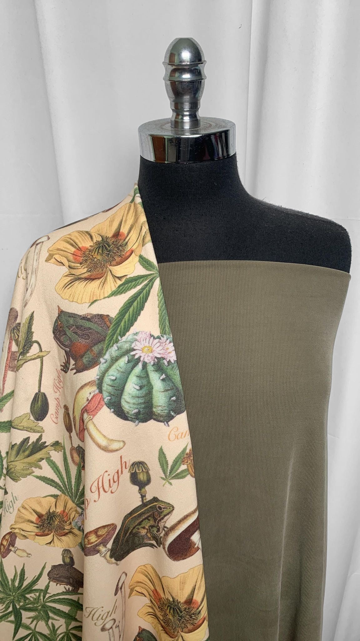 OLIVE/BOTANICALS BUNDLE : 2YD Olive Heavy Rib Cupro & 2YD Botanicals (Adult Content) Heavy Cotton Rib : A25531