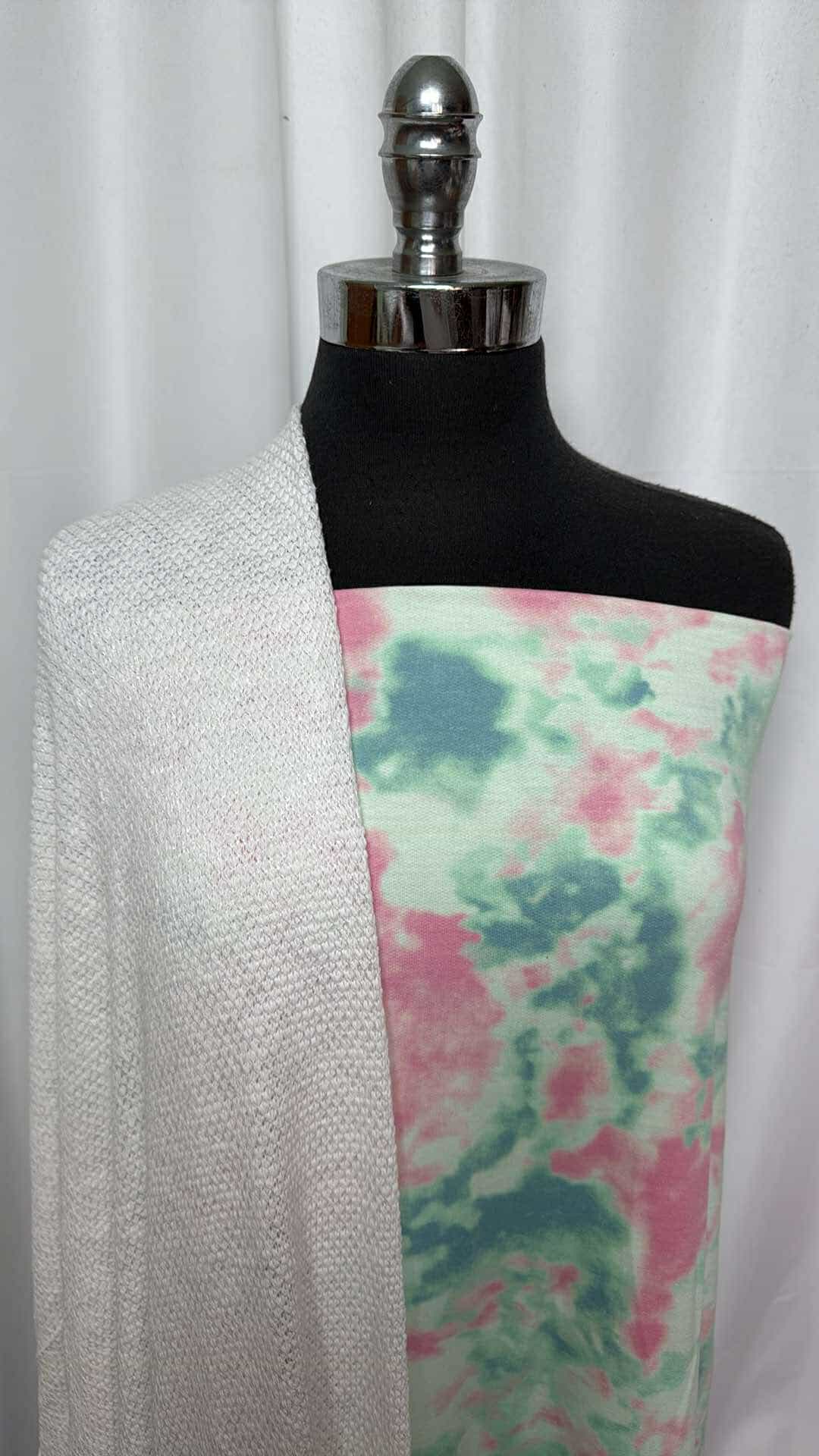 PINK-GREEN TIE DYE BUNDLE : 2YD White Loose-Knit Sweater & 2YD Pink/Green Tie Dye PRS FT : A26907