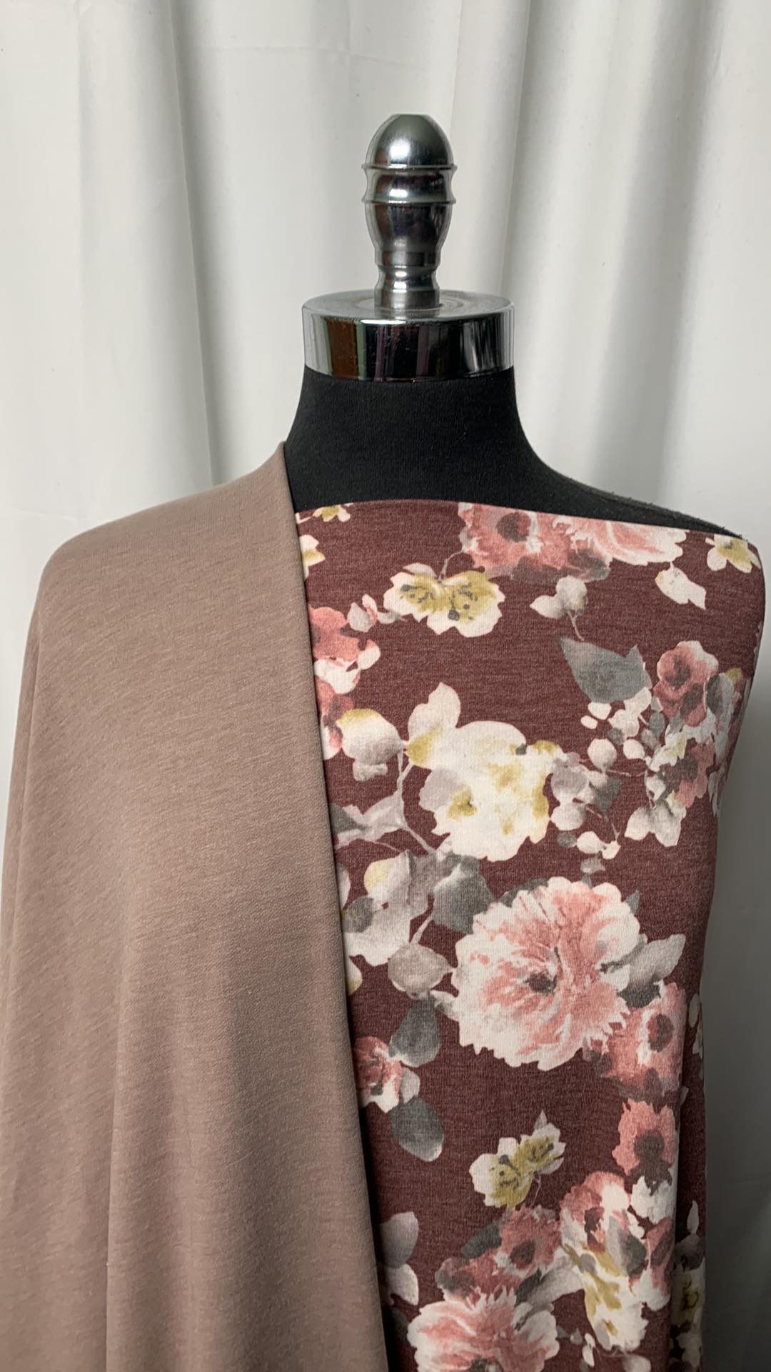 BURGUNDY FLORAL/TAUPE BUNDLE : 2YD Burgundy Floral PRS FT & 2YD Taupe PRS FT : A1829