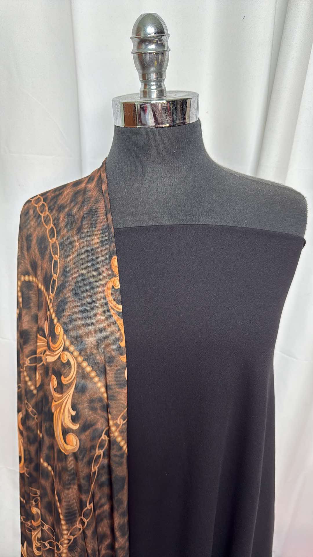 BLACK/LEOPARD LACE BUNDLE : 2YD Black Medium-Weight PF & 3YD Leopard Stretch Lace : A27317