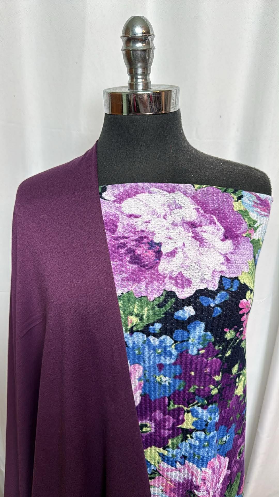 PURPLE/FLORAL WAFFLE BUNDLE : 2.5YD Floral Waffle & 1YD Purple PRS FT : A30105