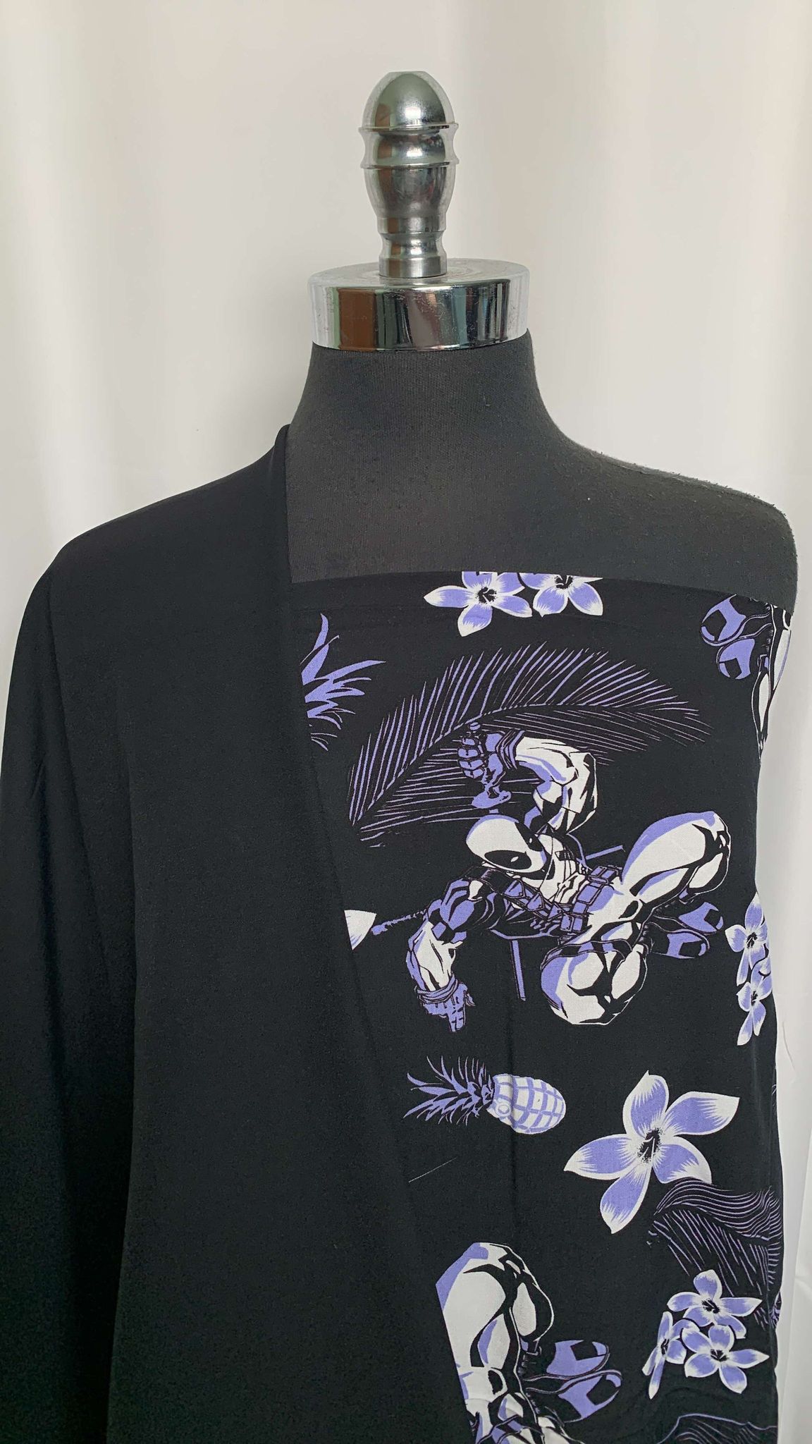 BLACK/PURPLE DEADPOOL BUNDLE : 3YD Black/Purple Deadpool Rayon Challis & 2YD Black Millennium : A25759