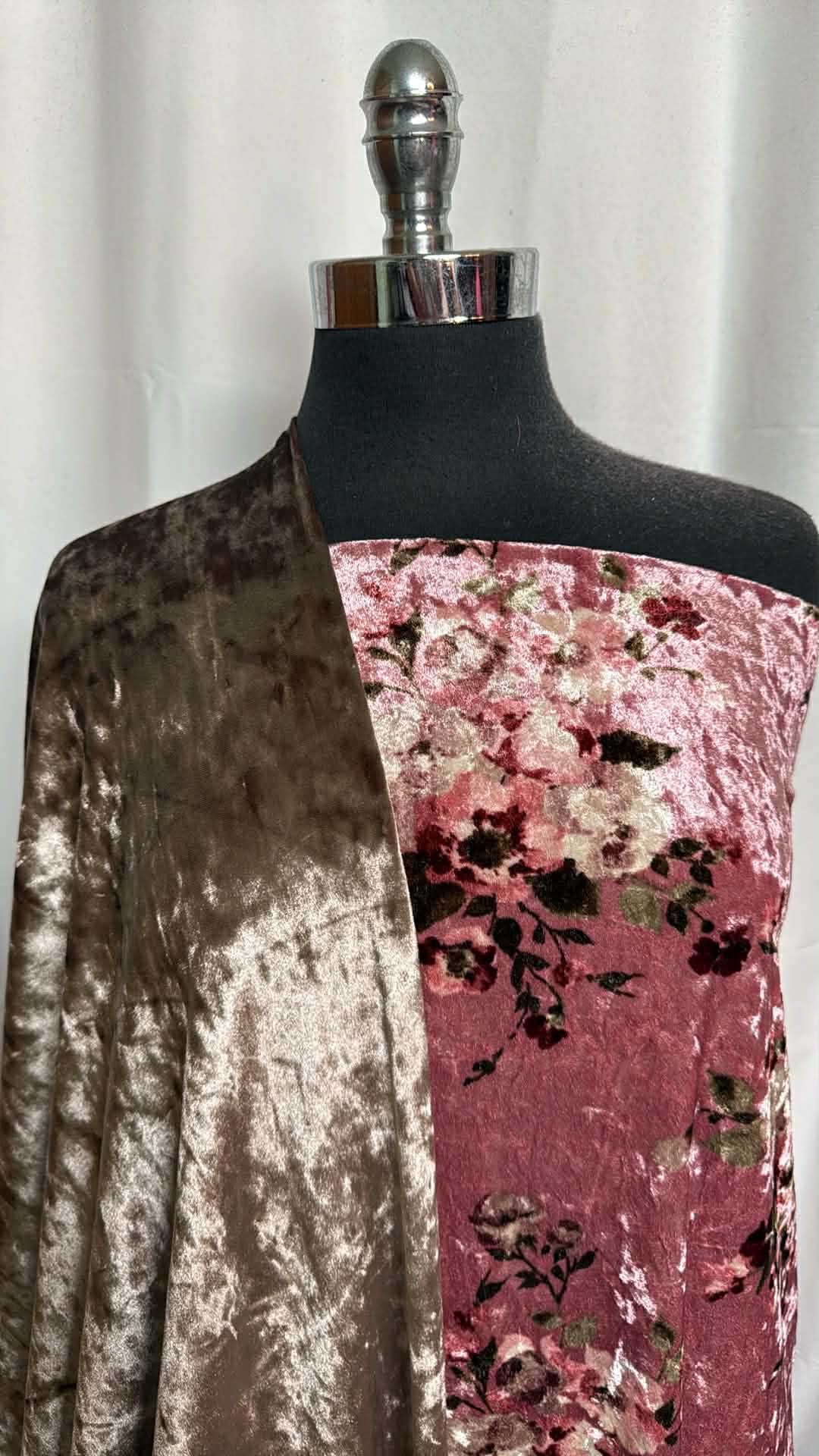 DOUBLE CRUSHED VELVET BUNDLE : 2YD Champagne Stretch Crushed Velvet & 2YD Floral Stretch Crushed Velvet : A29864