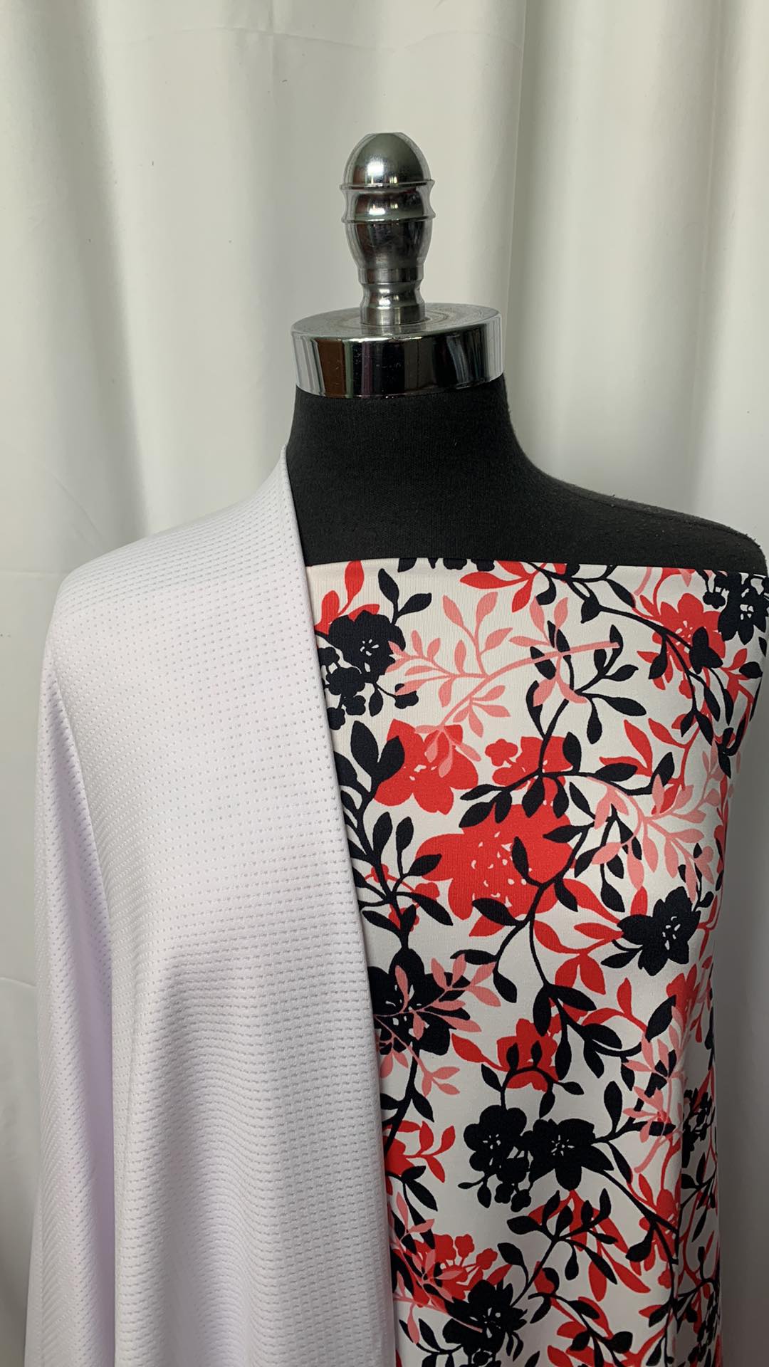 MESH FLORAL BUNDLE : 2YD Black/Coral Floral N/S & 2YD White PF Mesh : A1445