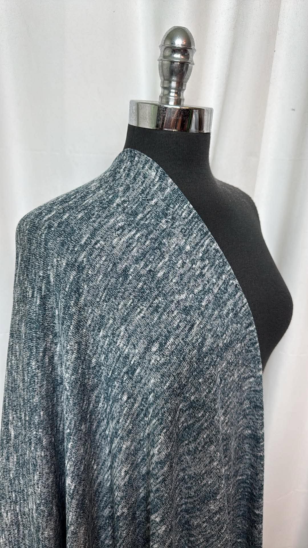 Blue/Ivory - Lightly-Brushed Loose Sweater Knit - 2 Yard Cut