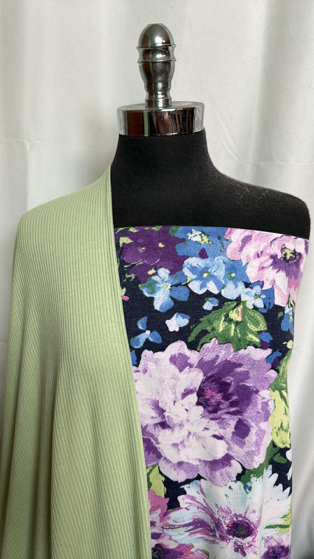 GREEN RIB/NAVY FLORAL BUNDLE : 2YD Navy Floral PRS FT & 2YD Green Rib R/S : A30051