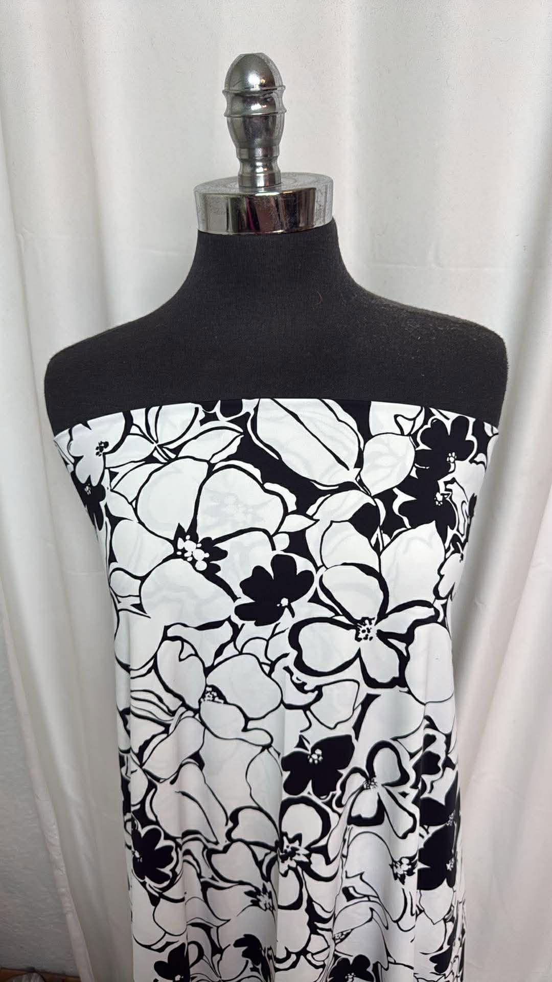 Black/White Floral - Designer Nylon/Spandex Swim - 2 Yard Cut