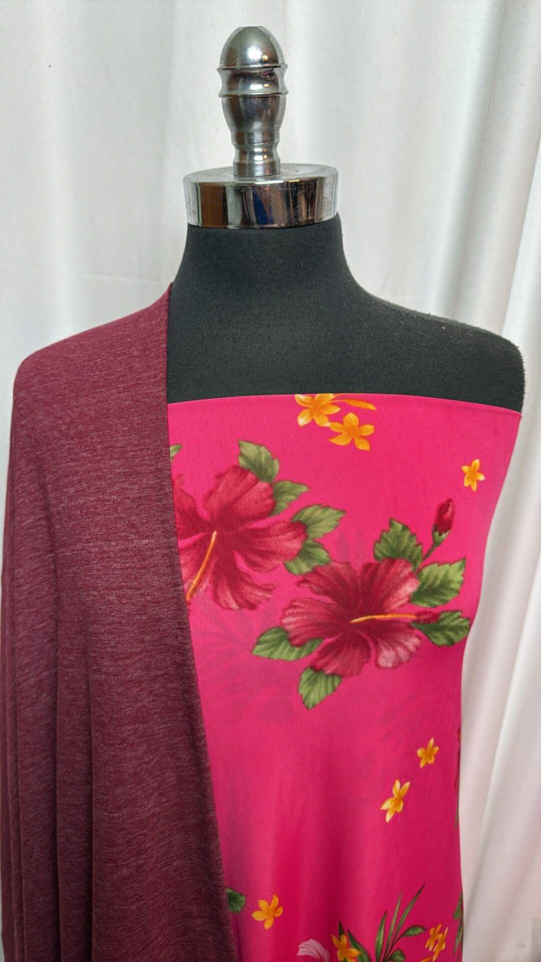 BURGUNDY/FUCHSIA FLORAL BUNDLE : 2YD Fuchsia Floral ITY & 2YD Burgundy C/P : A28015