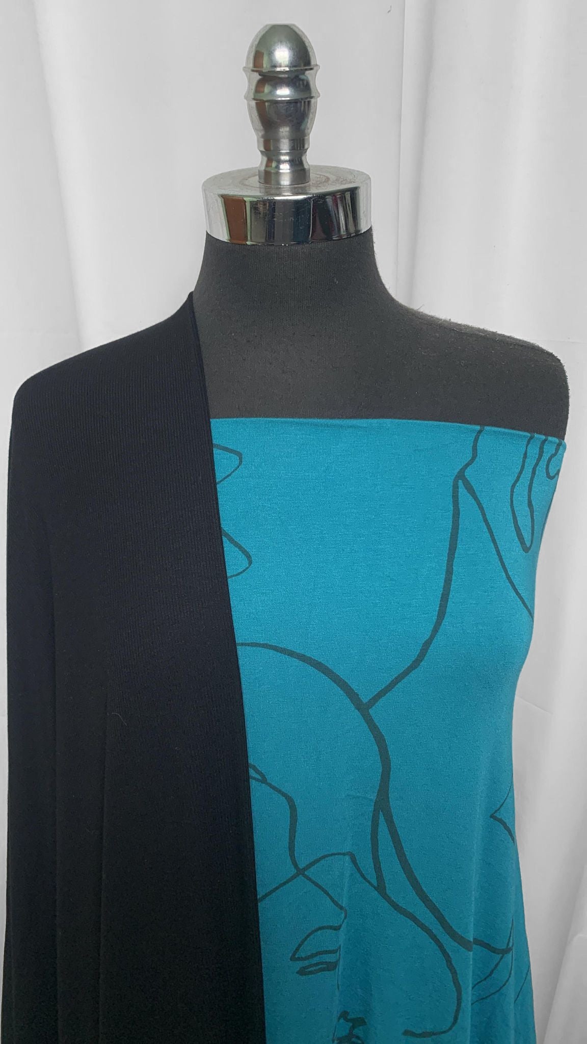 BLACK/TURQUOISE FACES BUNDLE : 2YD Turquoise Lined Faces B/C/S & 2YD Black Modal Rib : A25532