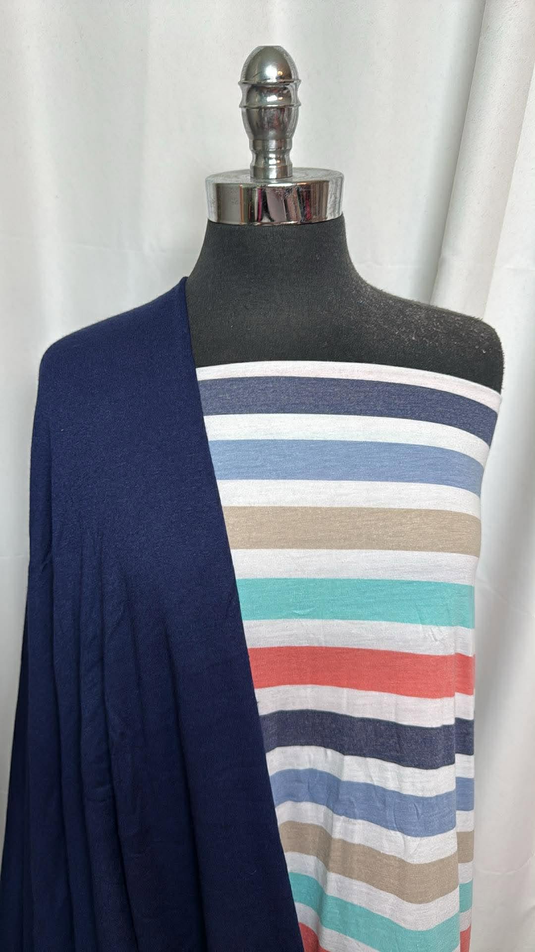 NAVY/STRIPES BUNDLE : 2YD Stripe PRS Jersey (Read Descr.) & 2YD Navy Extra Brushed PRS FT : A30508