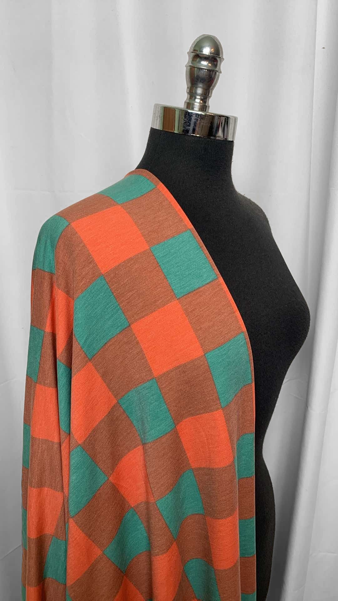 Teal/Orange Plaid - PRS French Terry - 2 Yard Cut