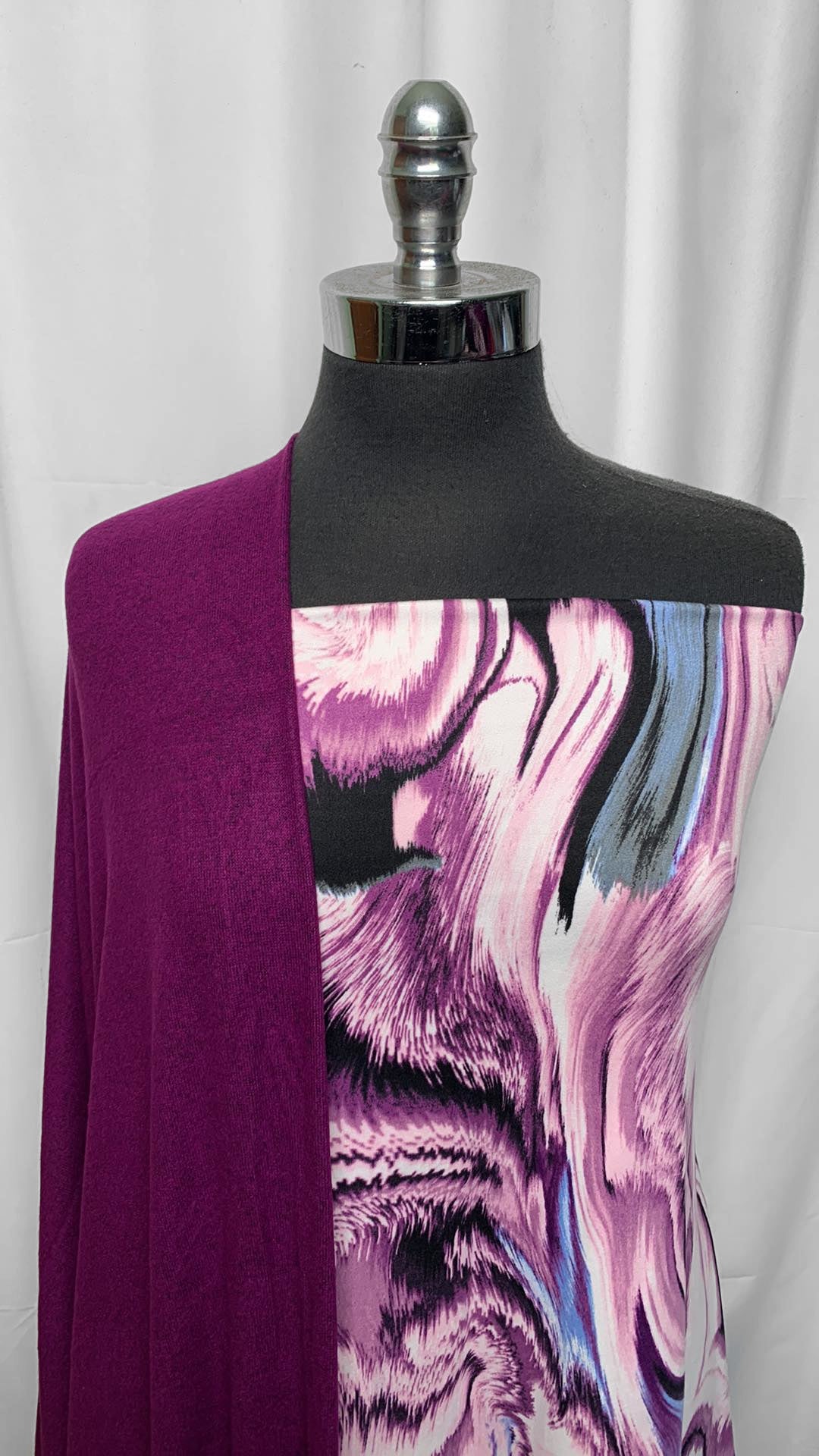 PURPLE/SWIRL BUNDLE : 2YD Purple/Blue/Black Swirl DBP & 2YD Purple Brushed Hacci SK : A25423