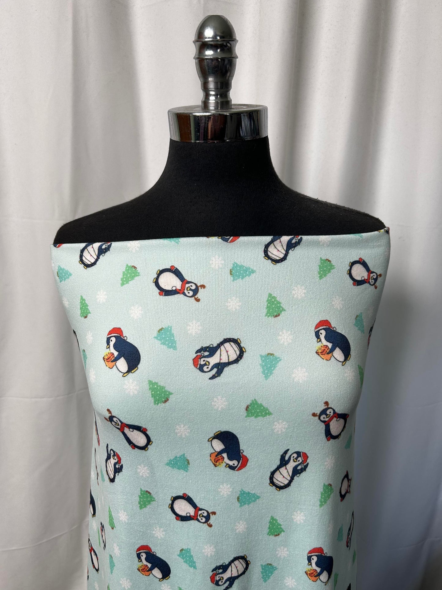 Mint Penguins - Double Brushed Polyester - By the Yard