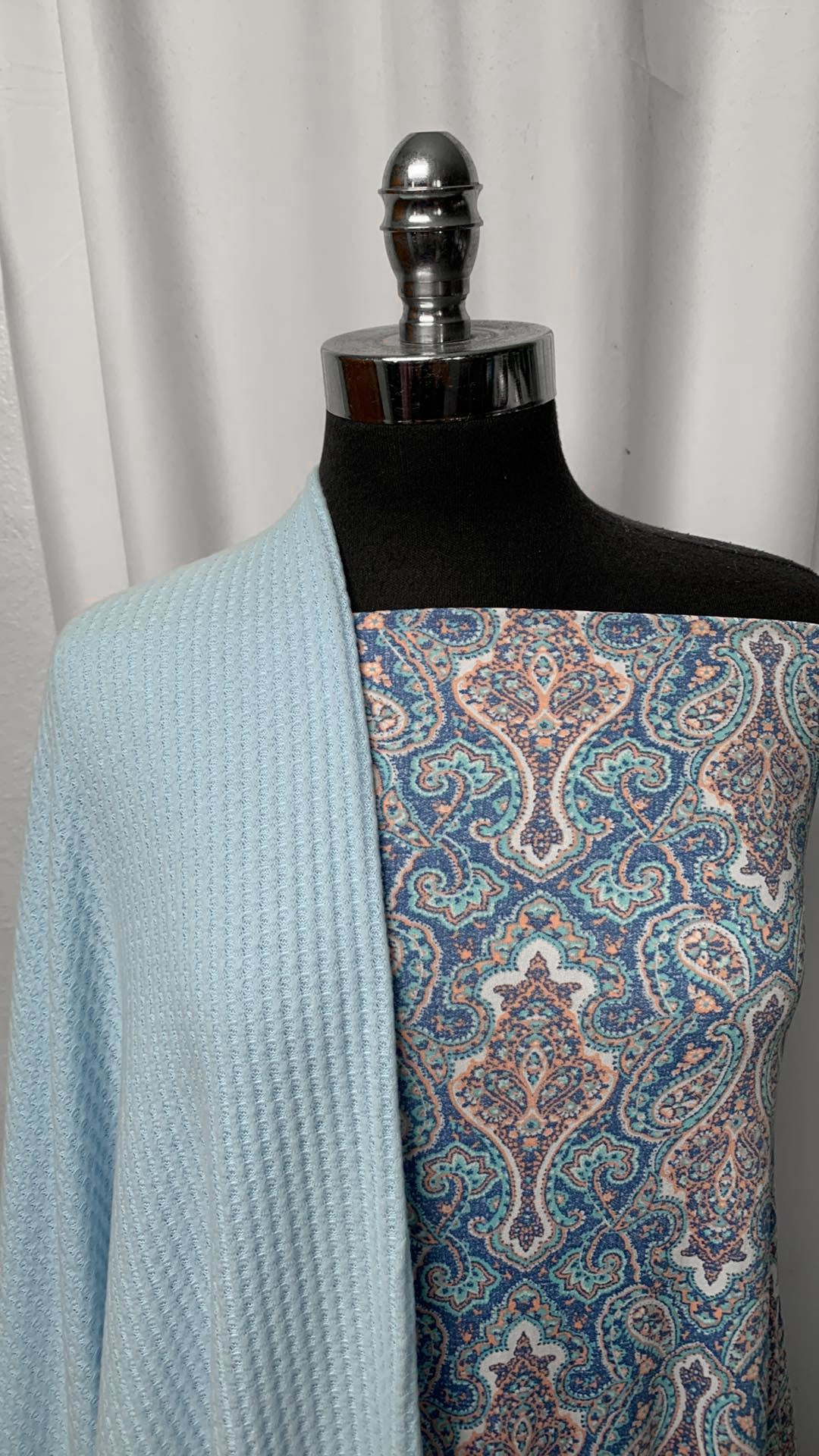 LIGHT BLUE/FLOURISH BUNDLE : 2YD Light Blue Brushed Waffle & 2YD Flourish ITY : A1714