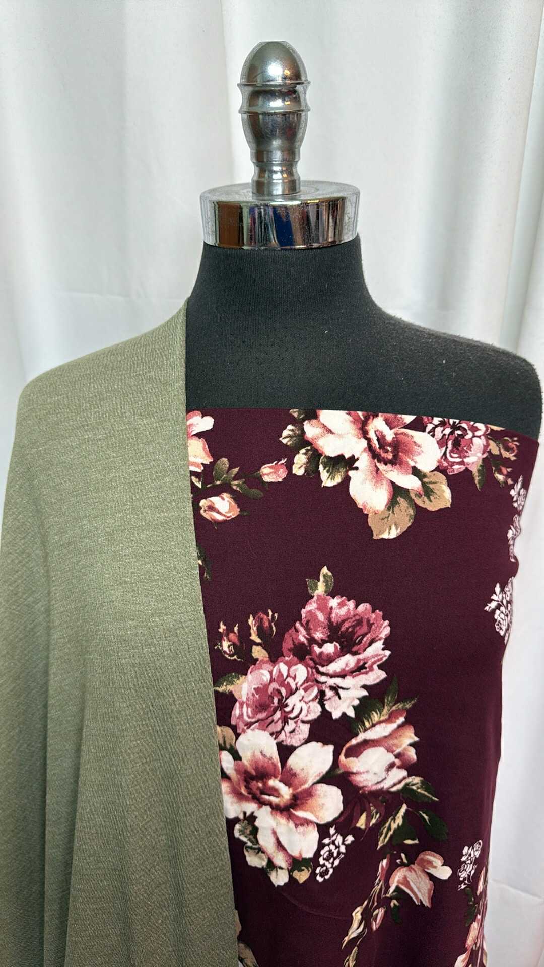OLIVE/BURGUNDY FLORAL BUNDLE : 2YD Burgundy Floral DBP & 2YD Olive Knit Gauze : A27756