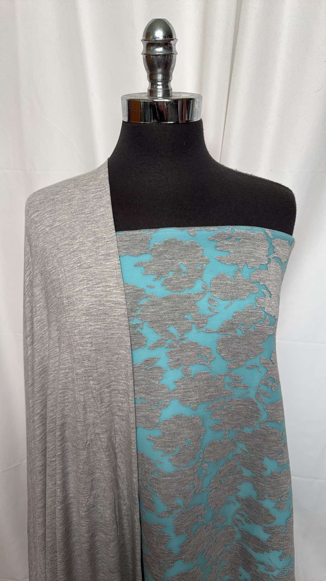 GREY/FLORAL BURNOUT BUNDLE : 2YD Grey/Aqua Floral Burnout Scuba & 2YD Grey R/S : A26460