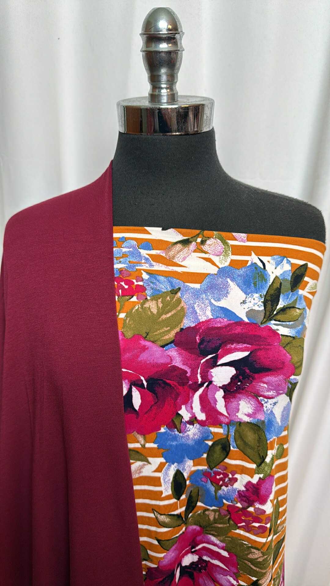 BURGUNDY/FLORAL STRIPE BUNDLE : 1YD Floral/Stripe DBP & 2YD Burgundy Brushed PRS FT : A28105