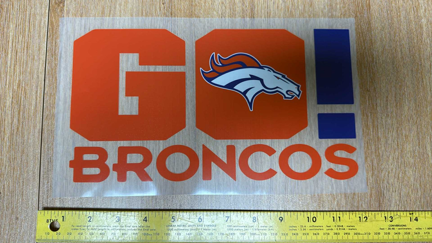 GO! Broncos - Iron On Decal - Sold Individually