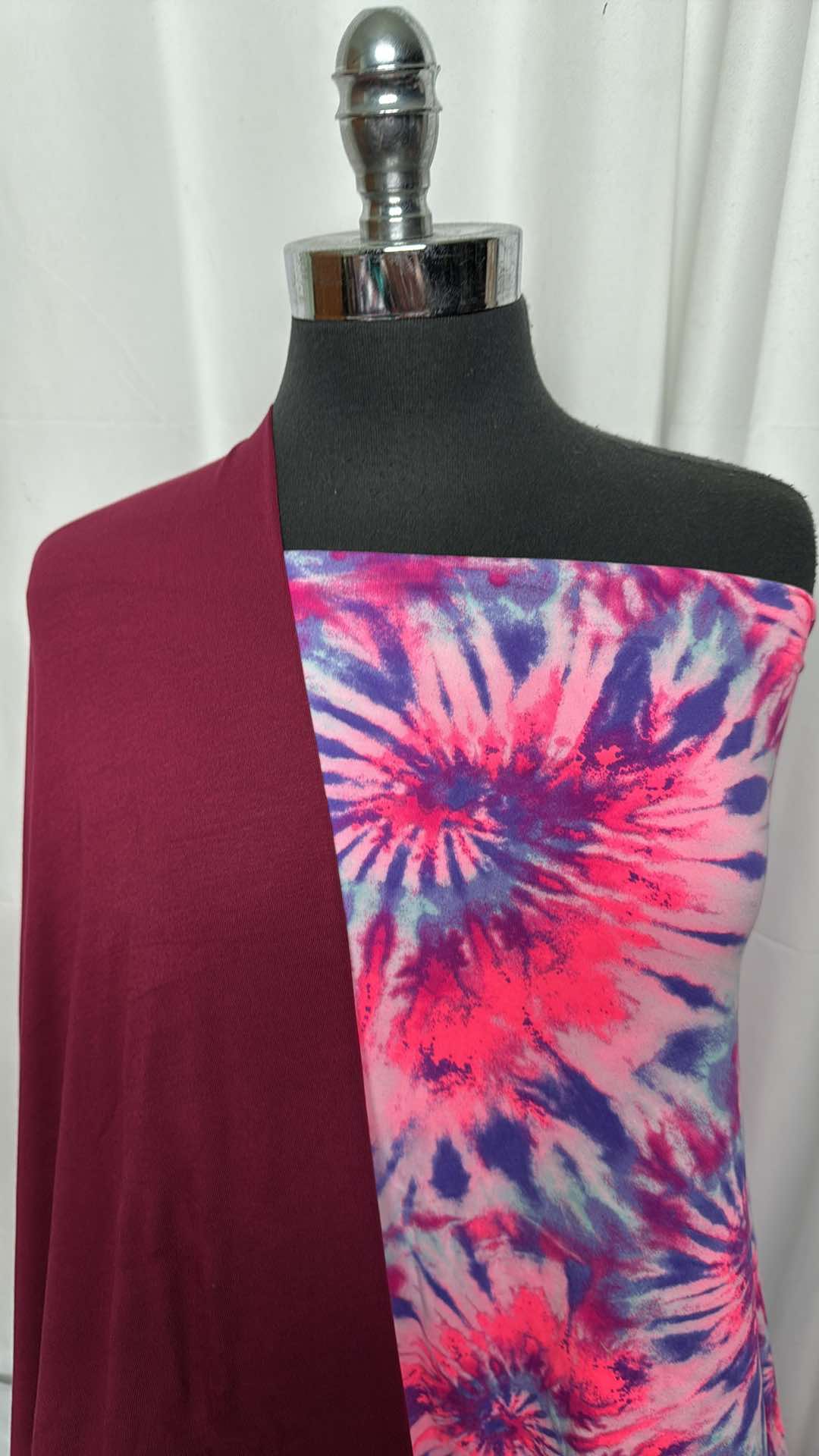 BURGUNDY/PINK TIE DYE BUNDLE : 2YD Burgundy R/S & 2YD Pink Tie Dye DBP : A27246