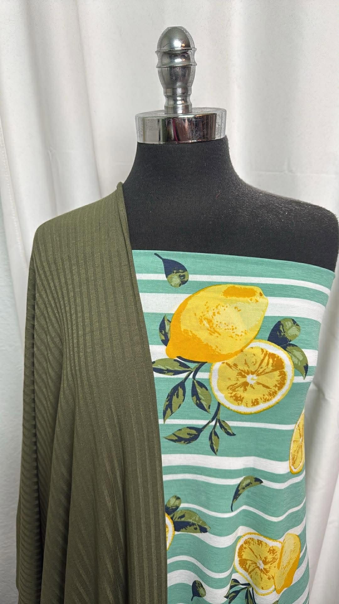 OLIVE/LEMON STRIPE BUNDLE : 2YD Lemon Stripe Bulgari & 2YD Olive R/S Rib : A30365