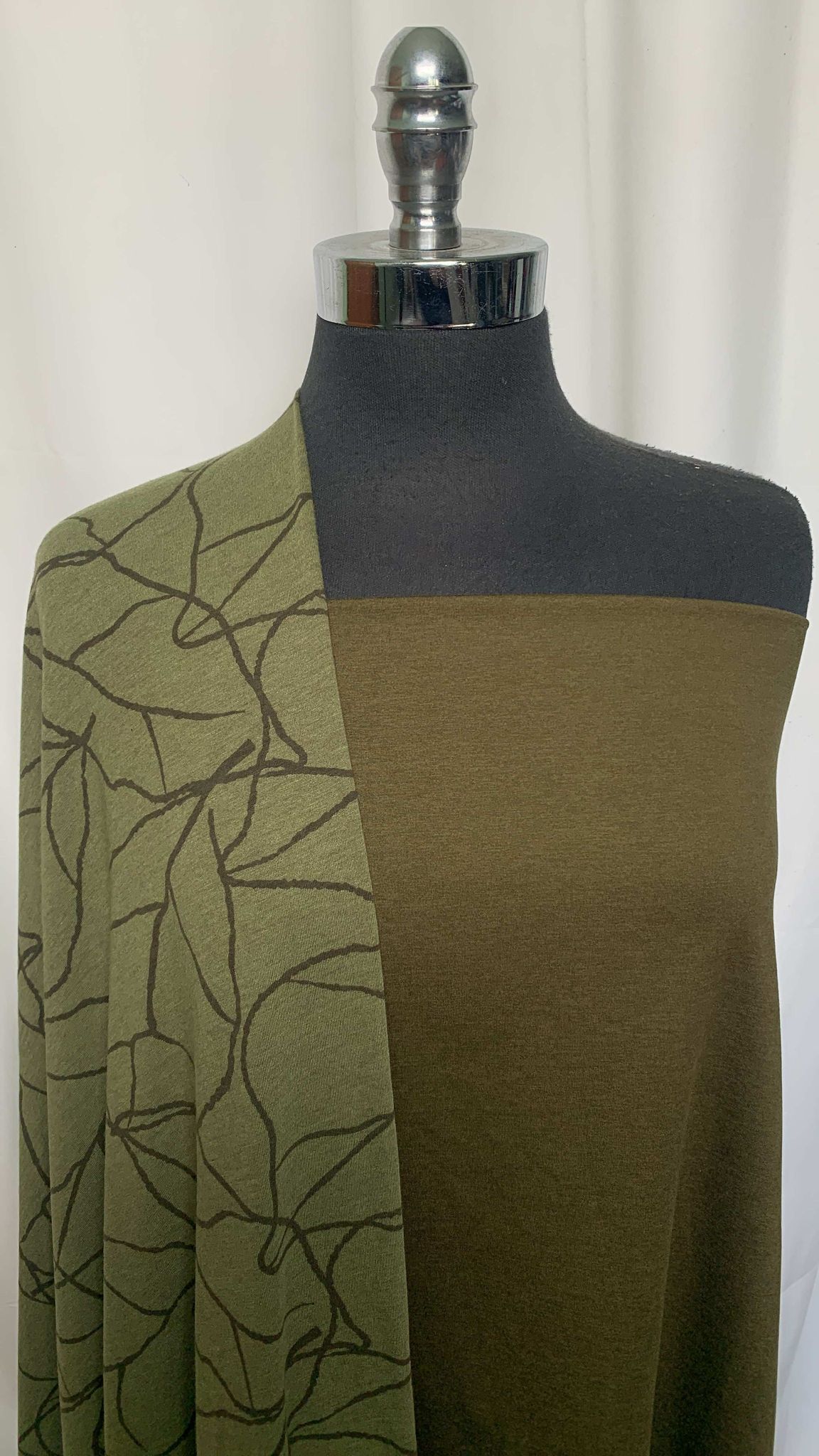 OLIVE LEAVES BUNDLE : 1.5YD Olive Peached PF & 2YD Olive Leaves Bamboo/Poly : A25647