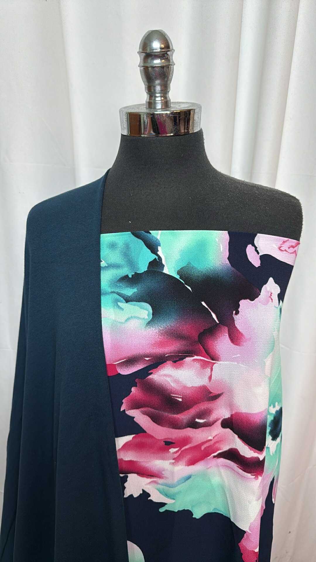 DARK TEAL/FLORAL BUNDLE : 2YD Dark Teal Cotton/Modal FT & 2YD Floral Bubble Crepe : A27491