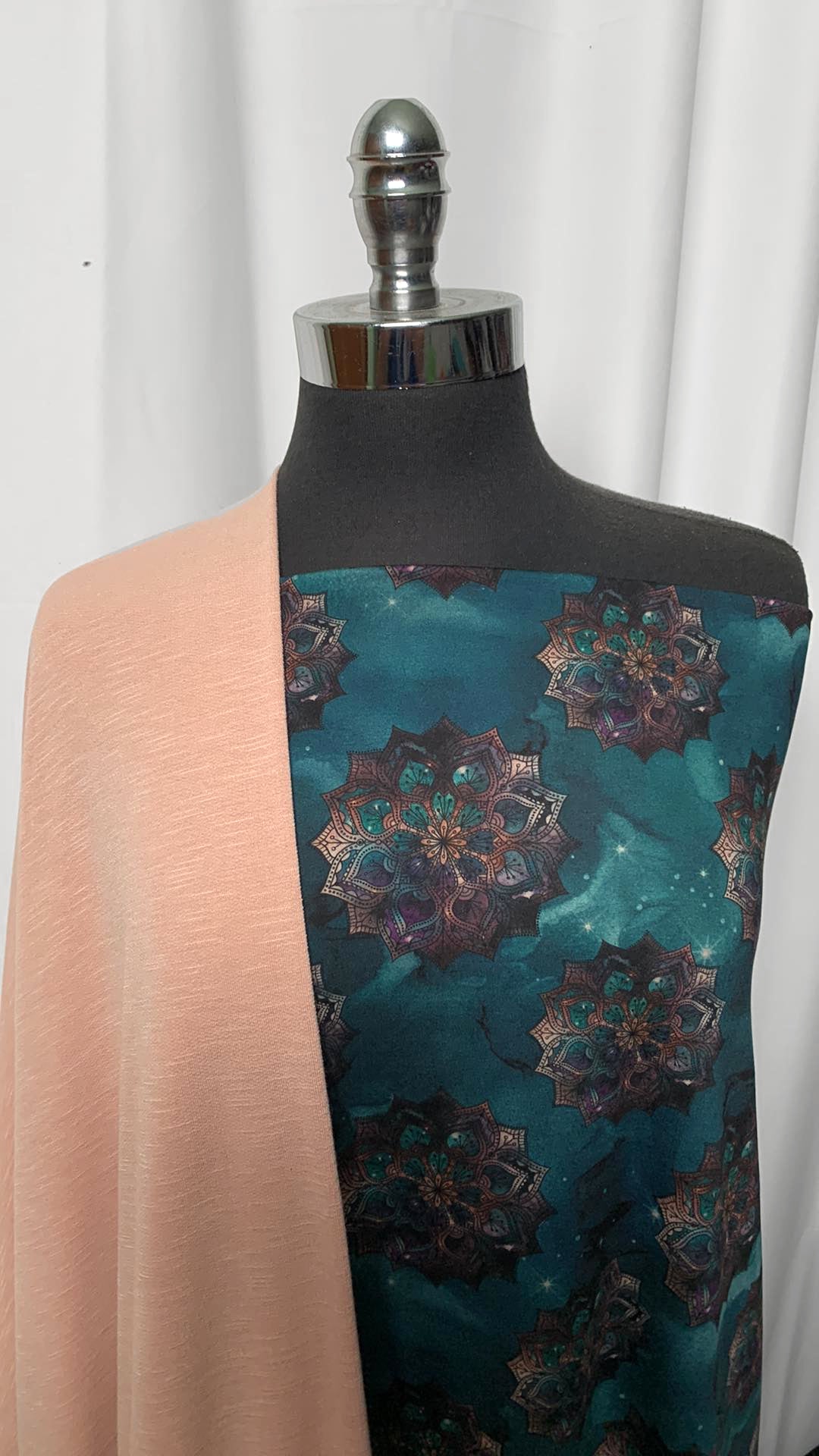 BLUSH/TEAL MANDALA BUNDLE : 2YD Teal Mandala Peached PF & 2YD Light Blush Slub PRS FT : A0923