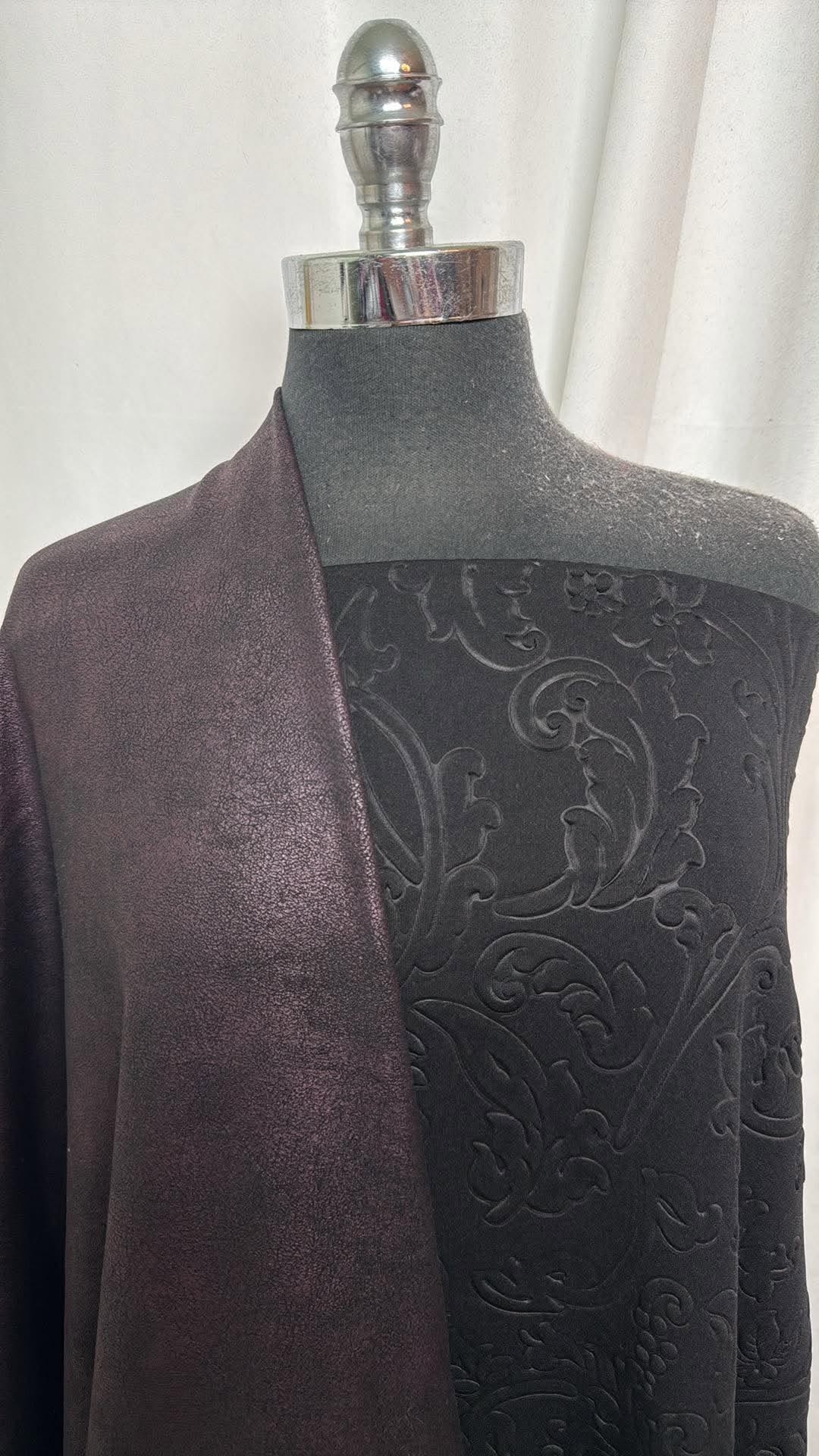 BLACK EMBOSSED/PURPLE CRACKLE BUNDLE : 2YD Black Embossed Scuba & 1YD Purple Crackle Foil Scuba : A30779