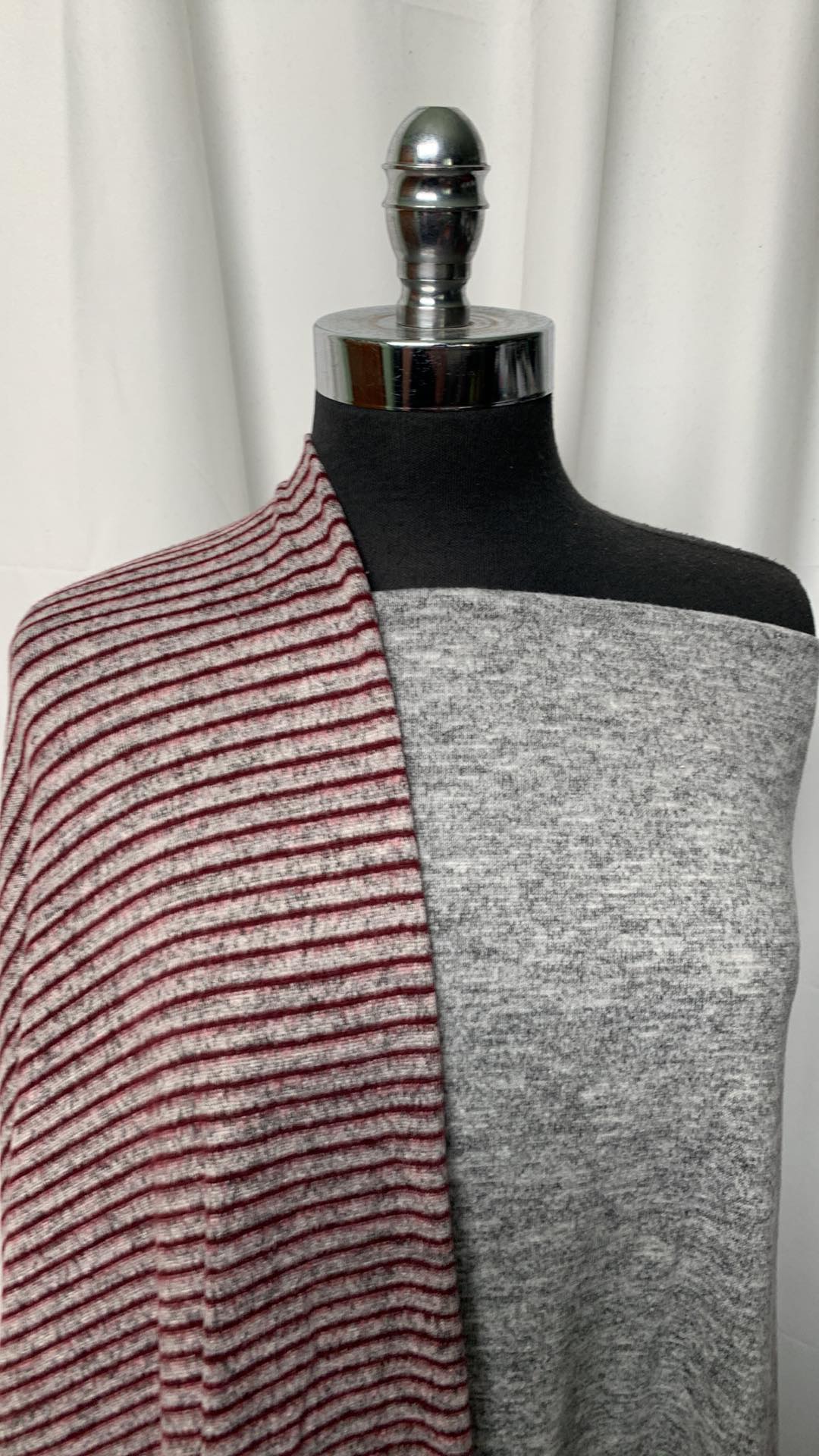 GREY/BURGUNDY STRIPE BUNDLE : 2YD Burgundy Stripe Brushed Hacci SK & 2YD Heather Grey Brushed Hacci SK : A1788