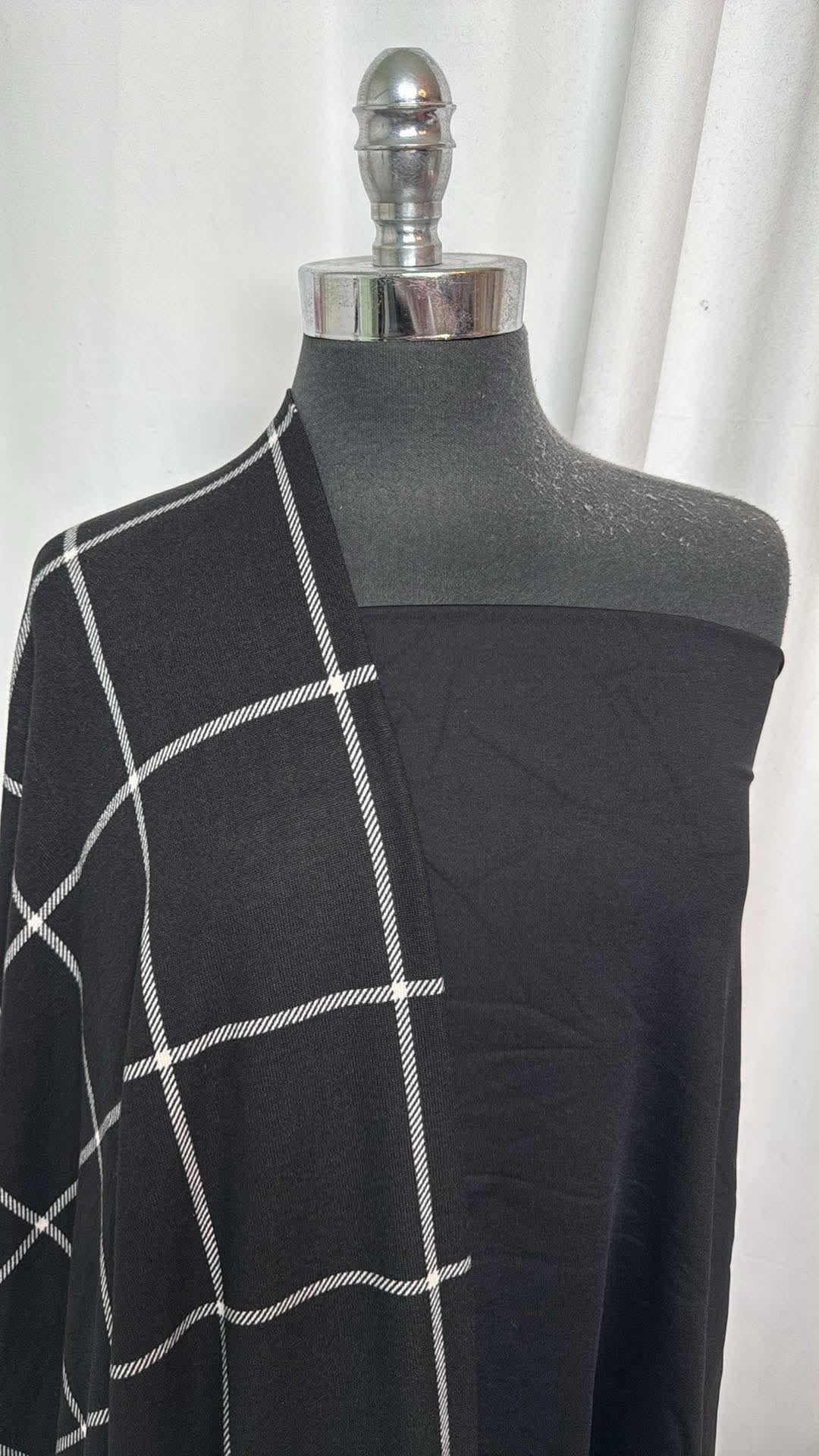 BLACK WINDOWPANE BUNDLE : 2YD Black Windowpane Brushed Hacci SK & 2YD Black Heavy Yoga PF : A31013