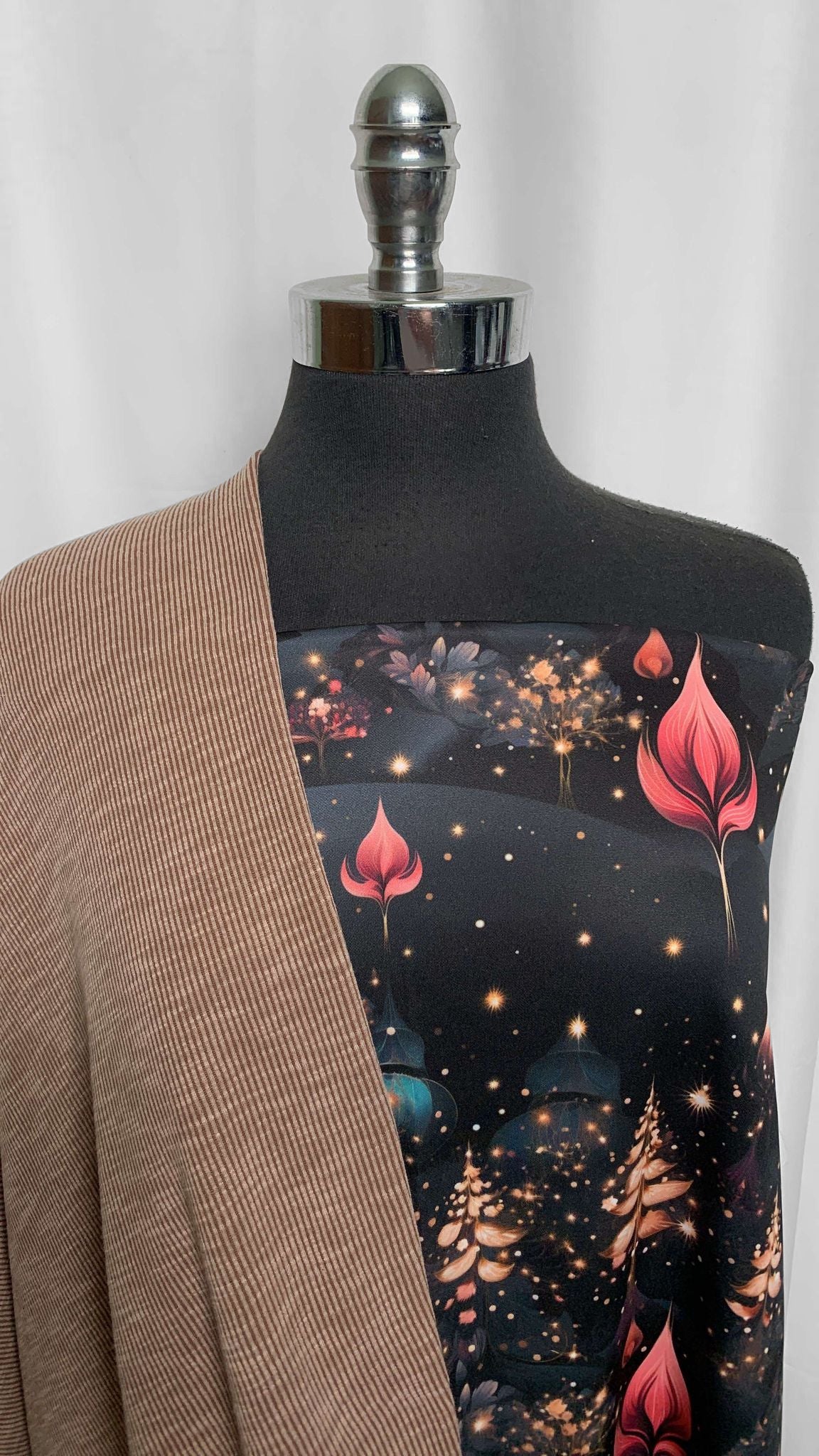 MOCHA/NIGHTFALL BUNDLE : 1YD Nightfall Poly Fleece & 3YD Mocha Sandwash Brushed Rib : A25749