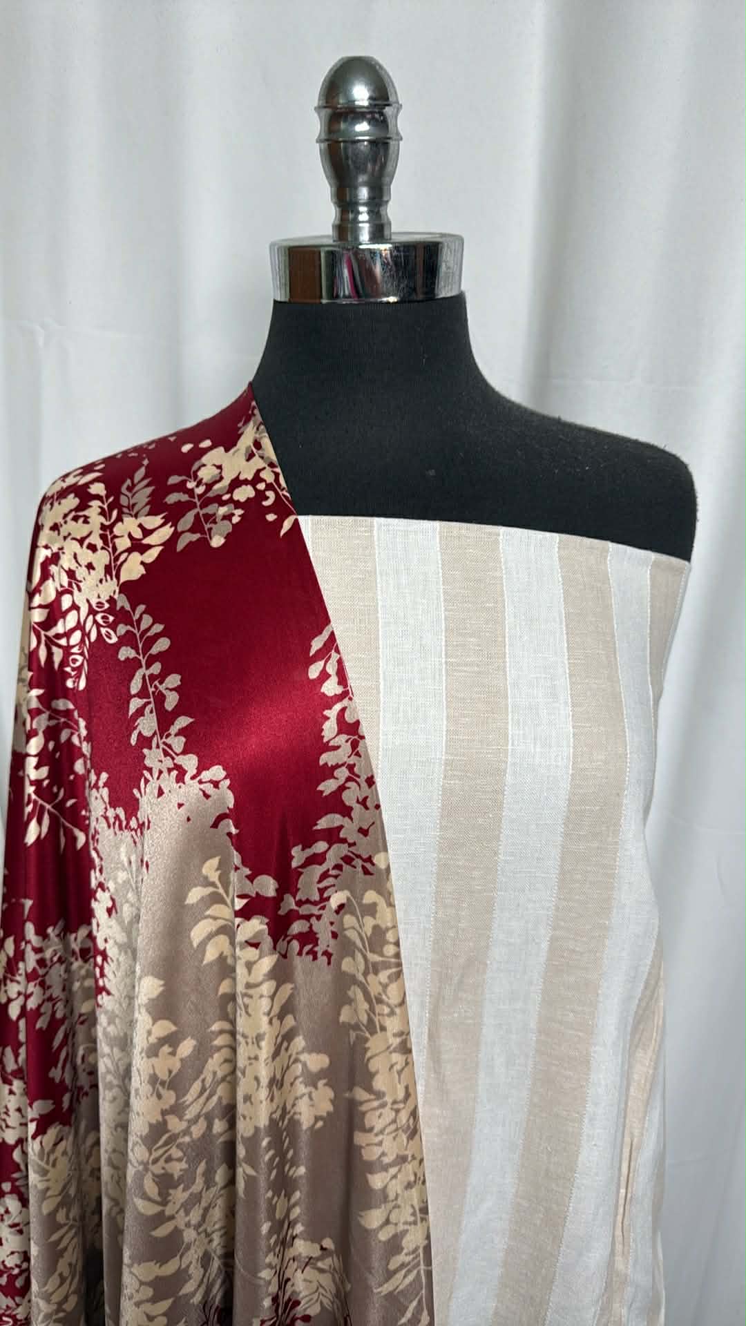 SATIN/LINEN STRIPE BUNDLE : 2YD Linen-Blend Stripes (Read Desc.) & 2YD Poly Knit Satin : A29373