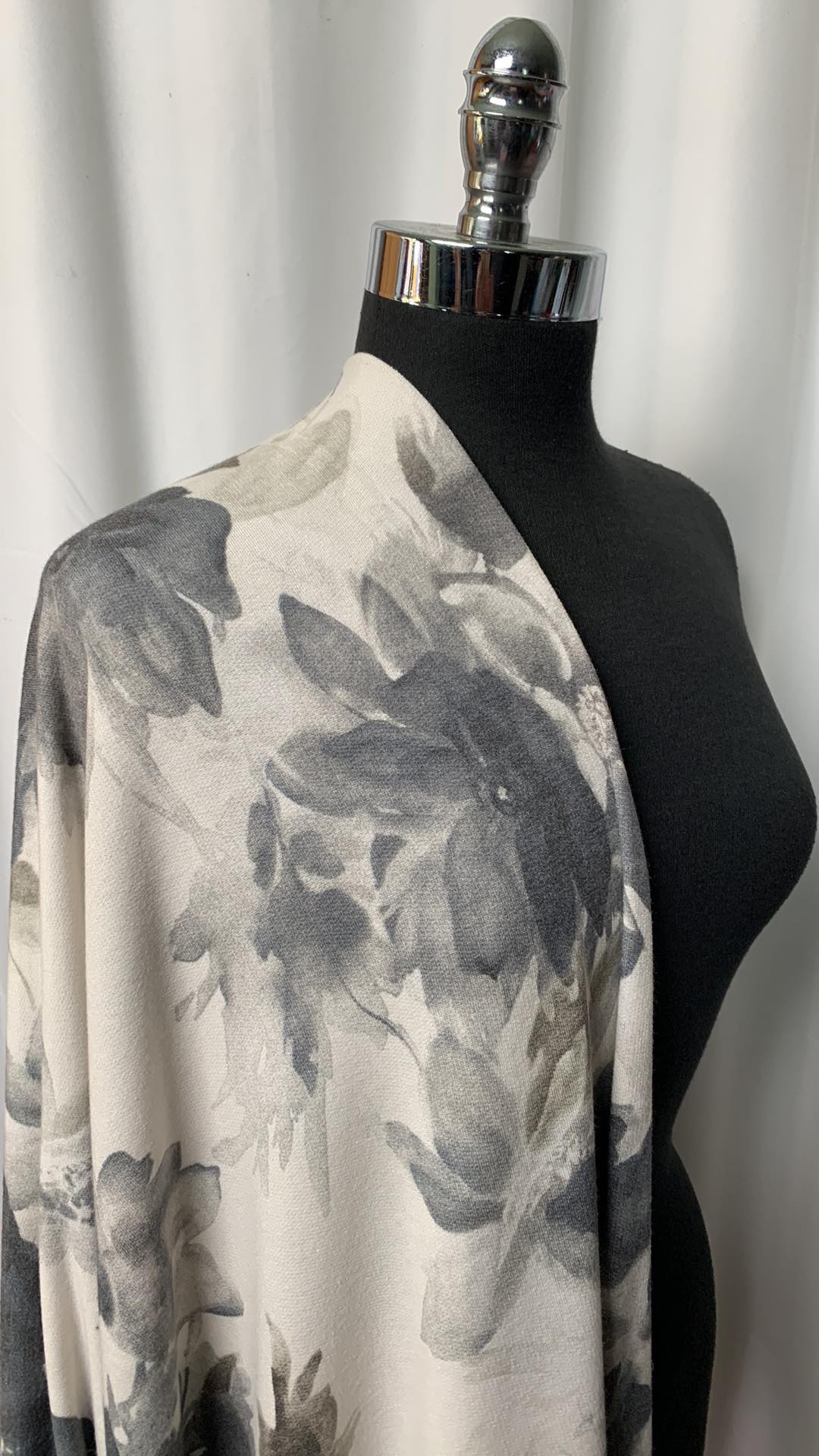 Grey/Ivory Floral - PRS French Terry - 2 Yard Cut