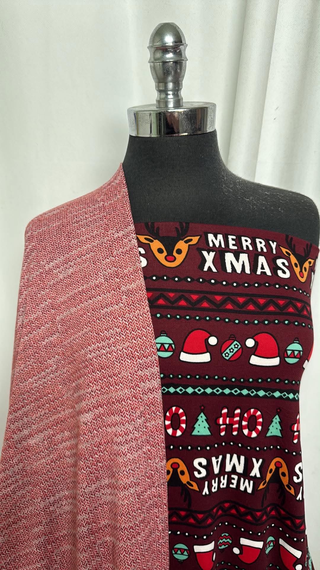 HO HO HO/KNIT PRINT BUNDLE : 2YD Ho Ho Ho DBP & 1.5YD Knit Print Brushed Hacci SK (Read Descr.) : A30965