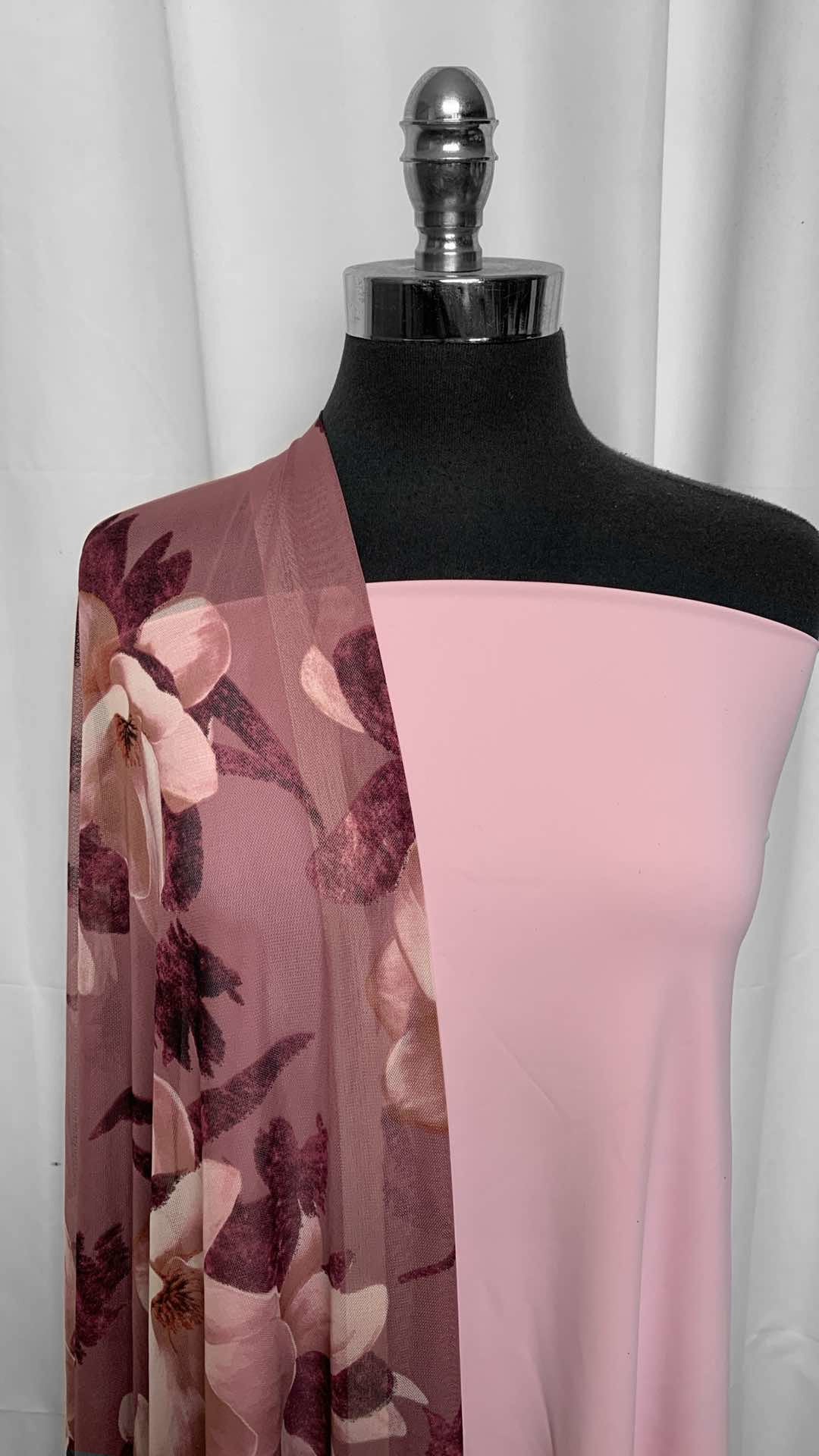 PINK MAGNOLIAS BUNDLE : 2YD Pink N/S & 2YD Magnolias Stretch Mesh : A25833