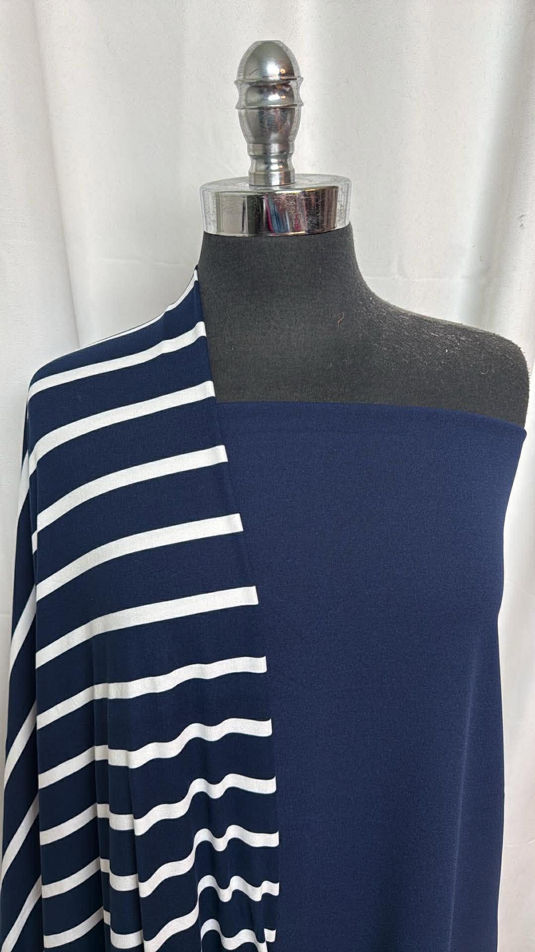 NAVY/IVORY STRIPE BUNDLE : 2YD Navy Crepe Scuba & 1.5YD Navy/Ivory Stripe DBP : A30257