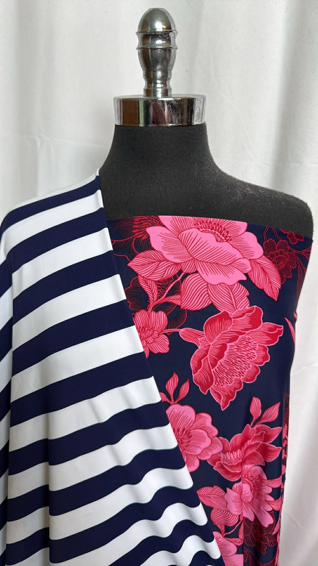 NAVY STRIPE/FLORAL BUNDLE : 2YD Navy/Pink Floral N/S & 2YD Navy Stripe N/S : A29944