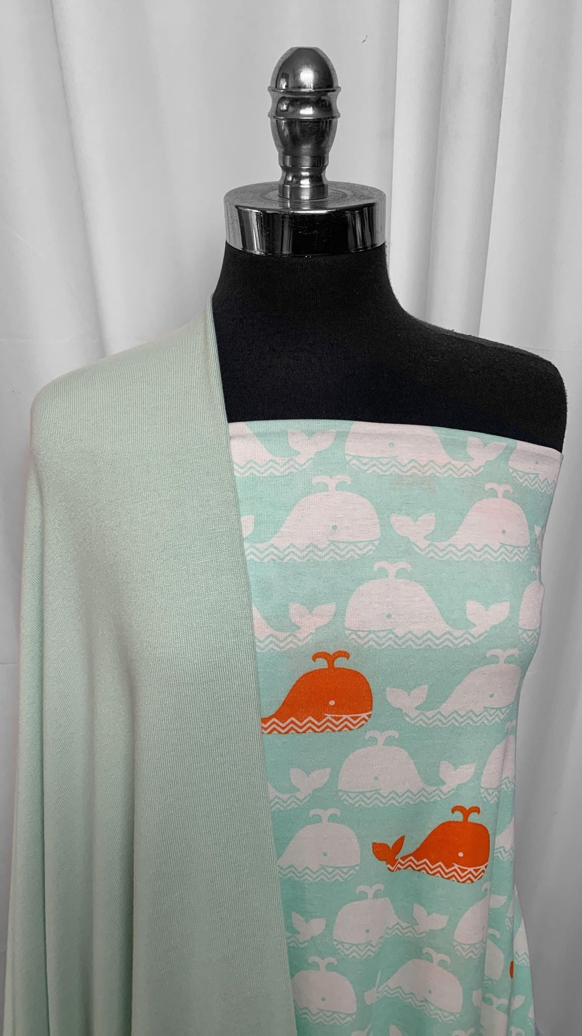 MINT/BABY WHALES BUNDLE : 2YD Whales Cotton Baby Rib & 2YD Mint Brushed SK : A25563
