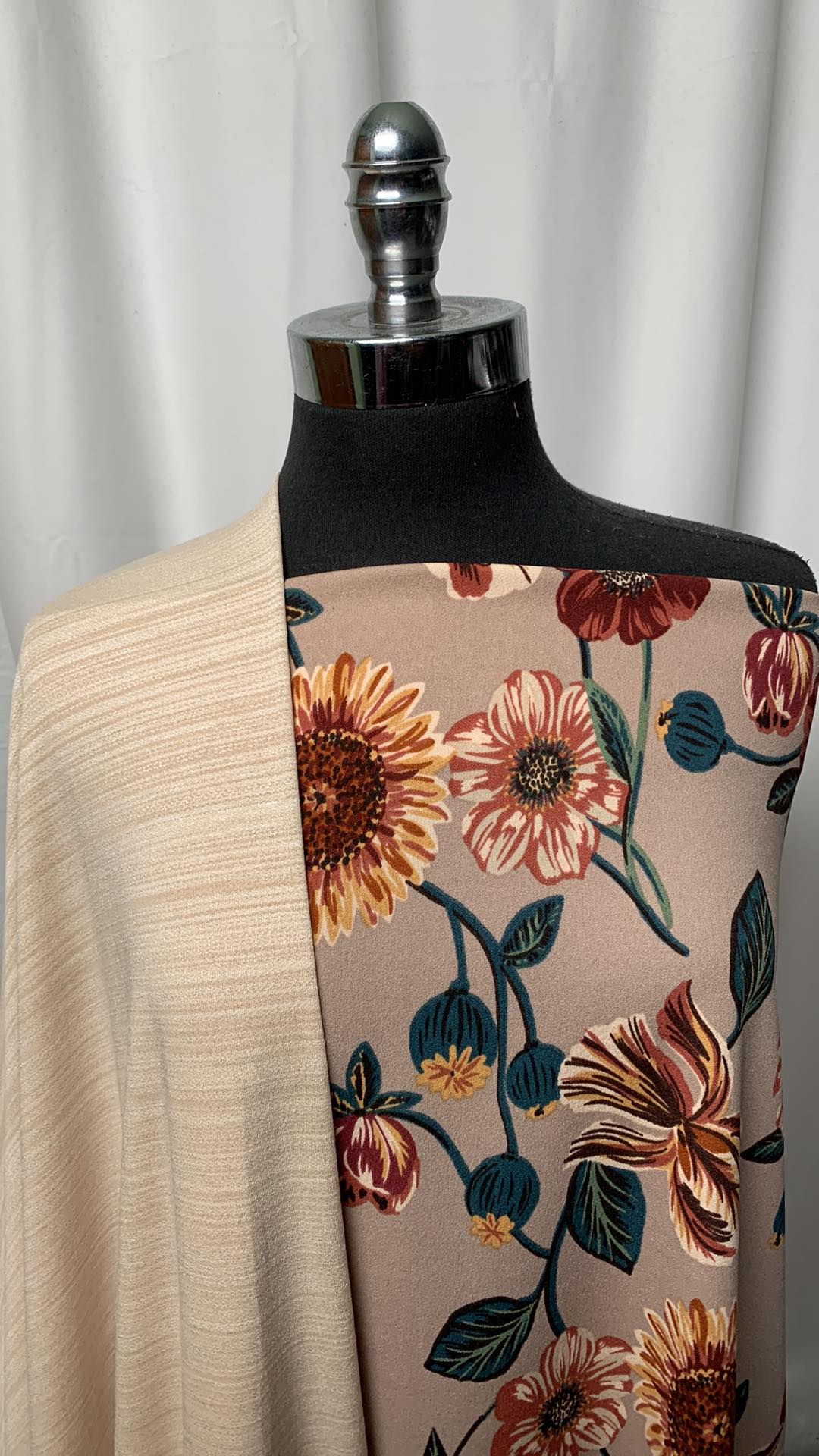 WHEAT STRIPES/FLORAL BUNDLE : 1YD Floral Crepe Scuba & 2YD Wheat Stripes PRS Jerseyh : A1763