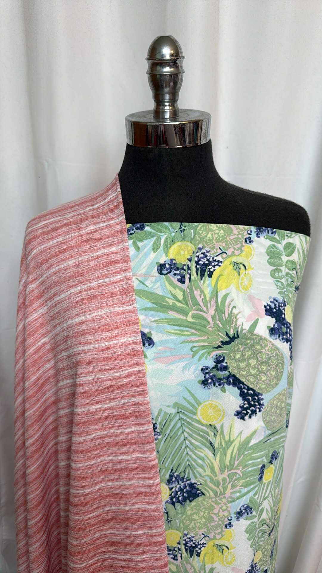 FRUIT/STRIPES BUNDLE : 2YD Fruit Poly Crepe Woven & 2YD Stripe Lt. Weight SK : A28595