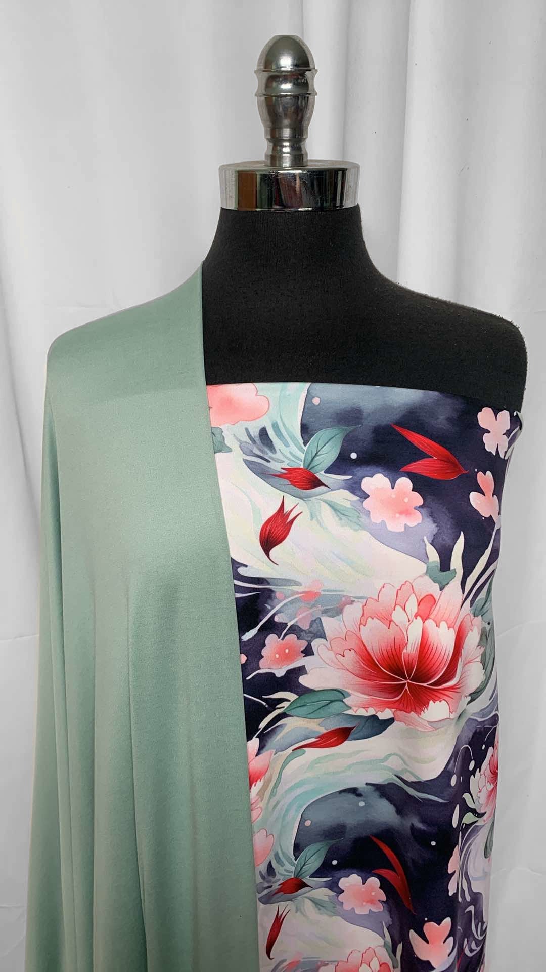 MINTY SLATE/JAPANESE FLORAL BUNDLE : 2YD Minty Slate Featherweight PF & 2YD Japanese Floral Peached PF : A25821