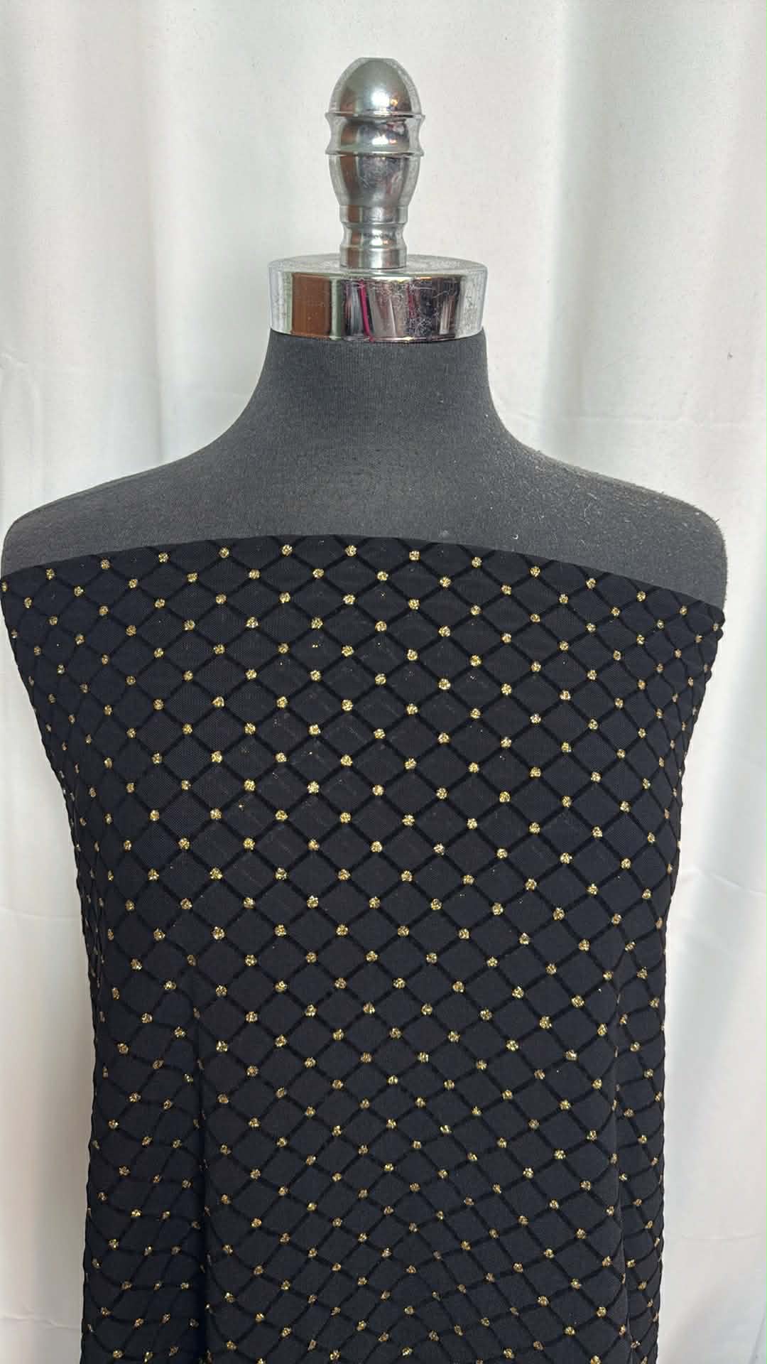 Black/Gold Flocked - Stretch Mesh - 2 Yard Cut