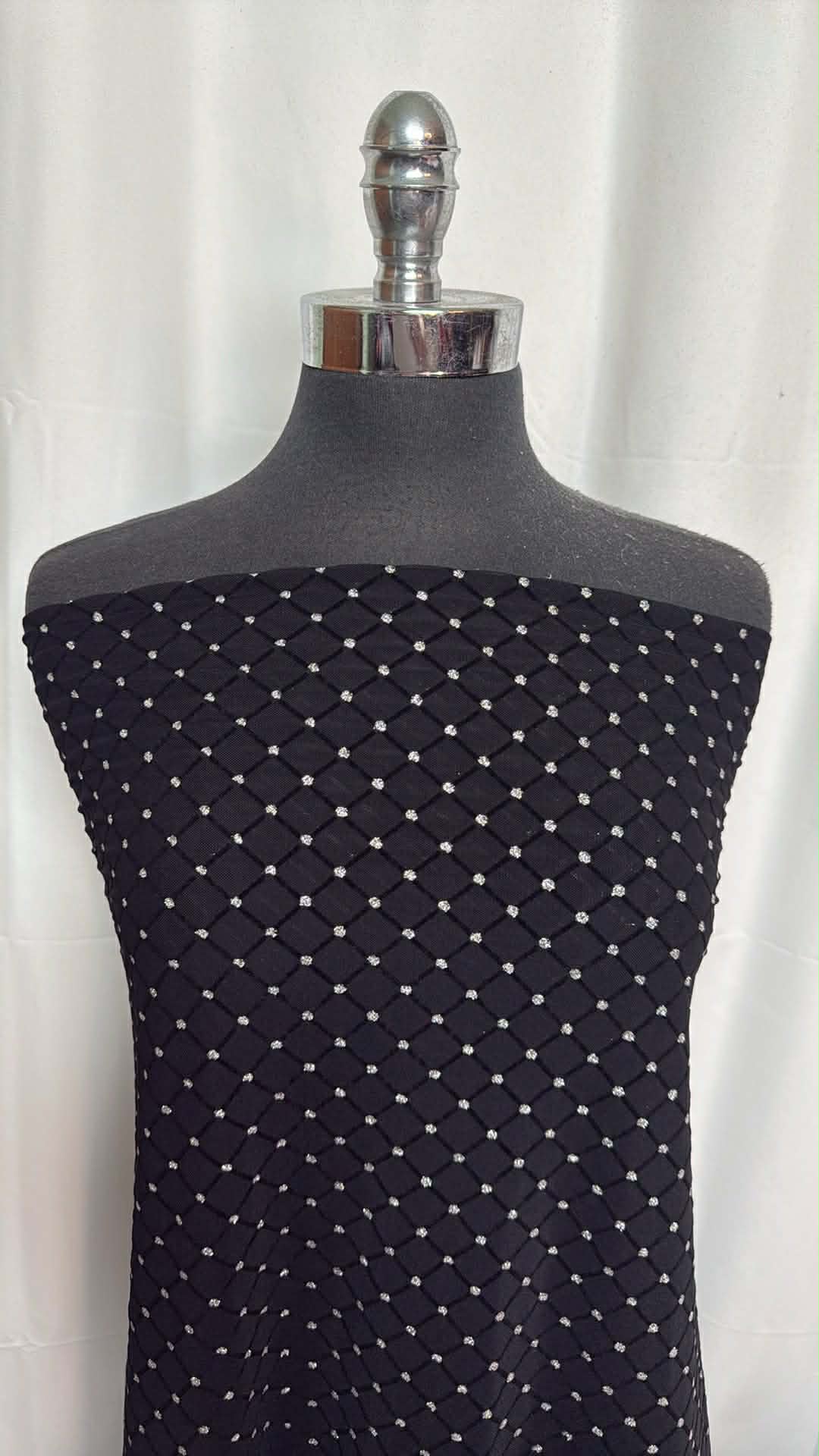 Black/Silver Flocked - Stretch Mesh - 2 Yard Cut