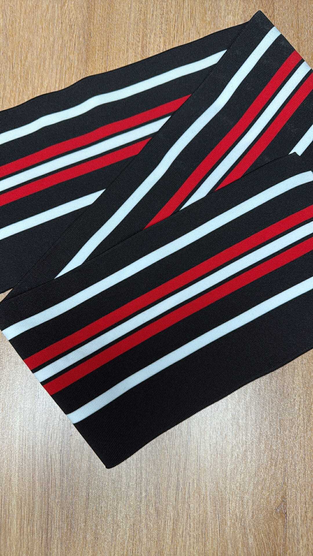 Black/White/Red Stripe Poly/Spandex Ribbing